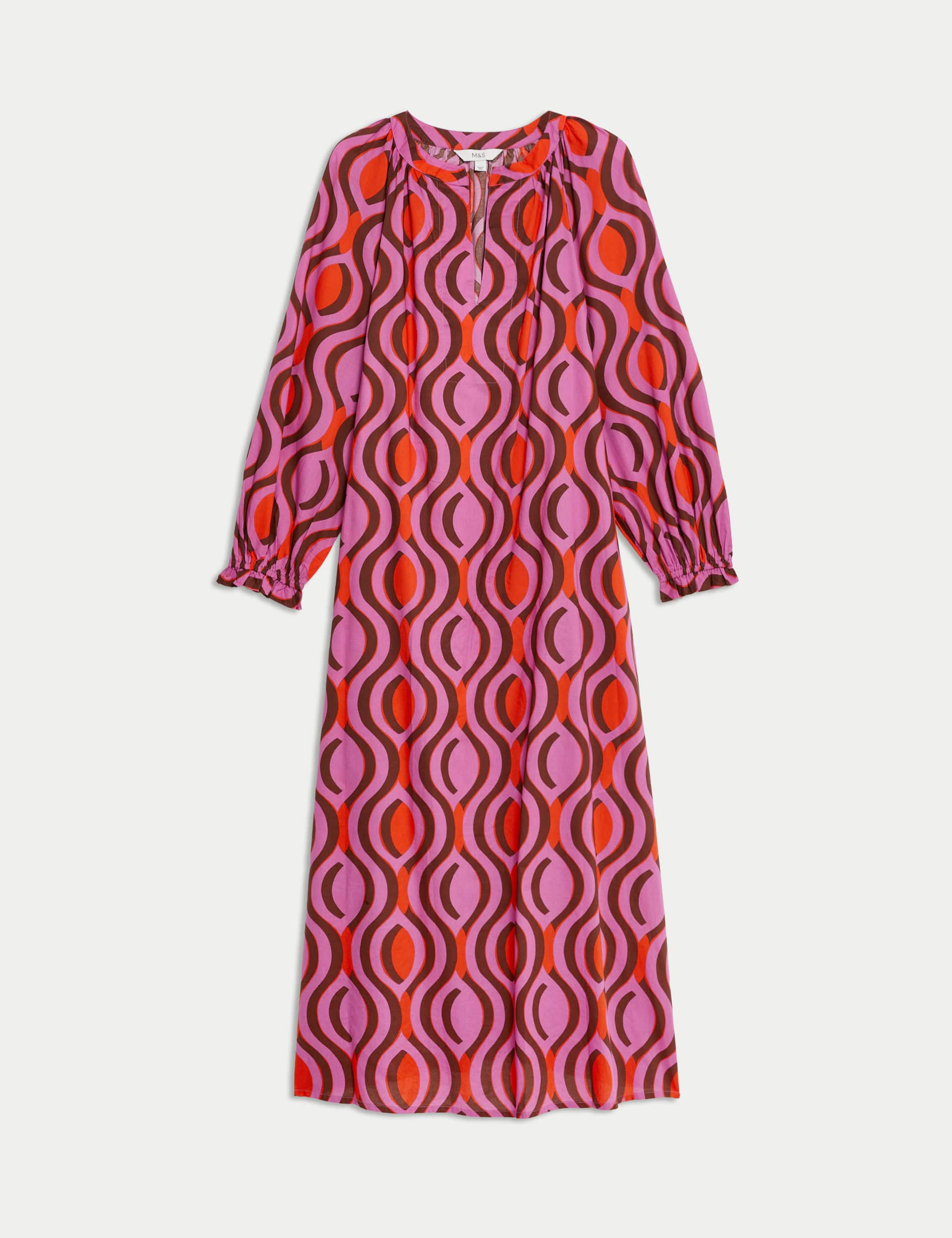 M&S Women's Pure Cotton V-Neck Midaxi Kaftan Beach Dress - Fuchsia Mix, Fuchsia Mix