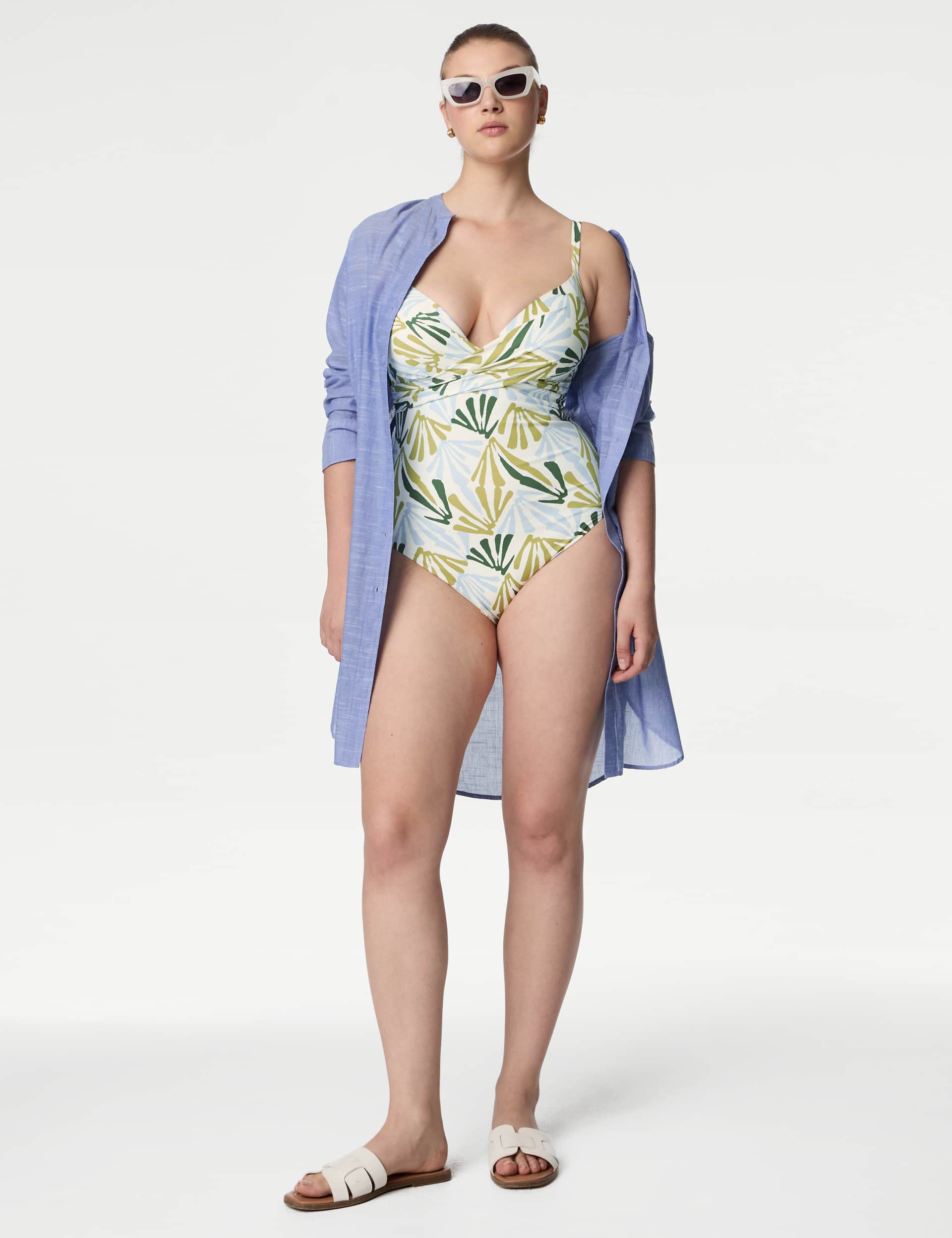 M&S Women's Tummy Control Printed Halterneck Swimsuit D-GG