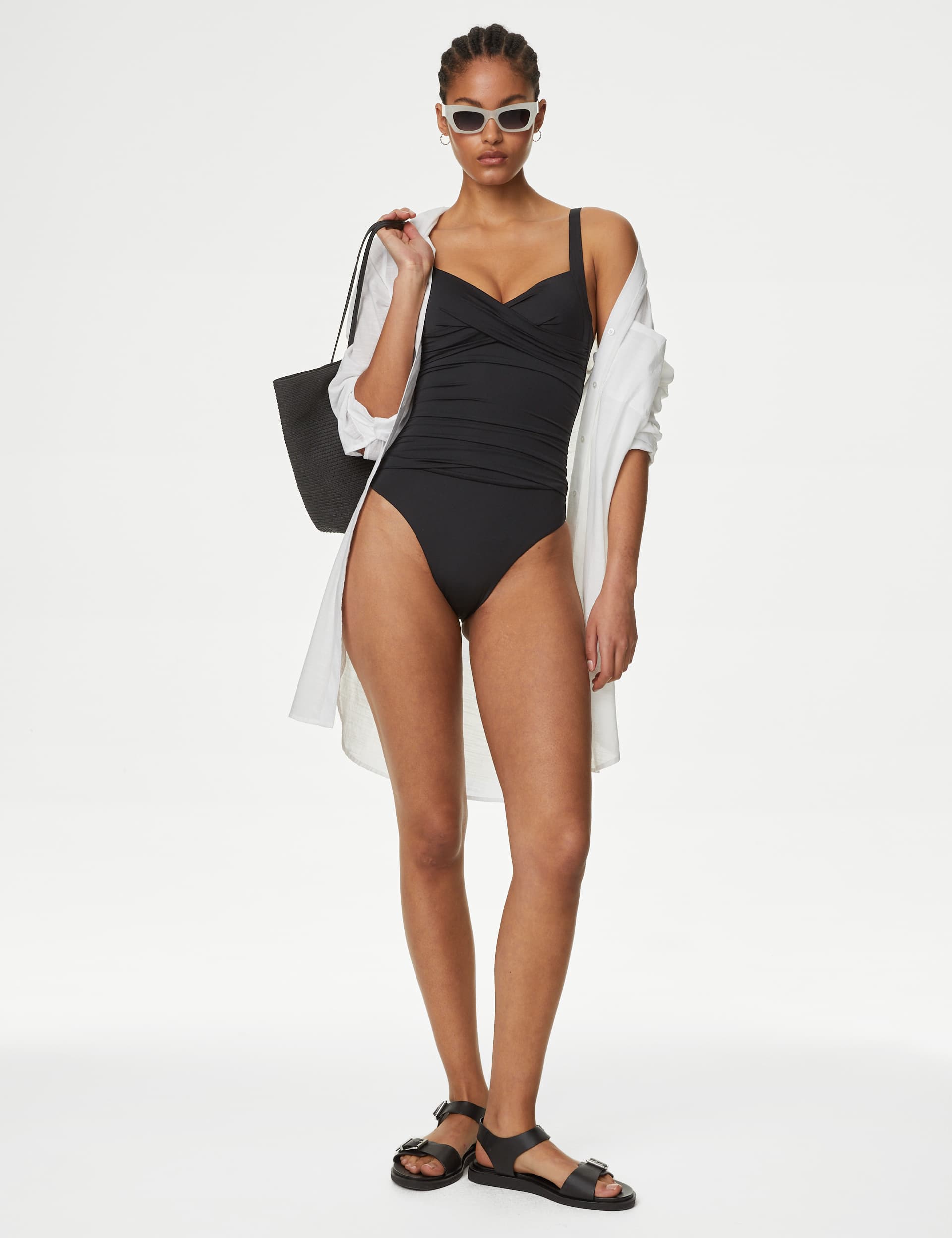 M&S Women's Tummy Control Ruched Plunge Swimsuit