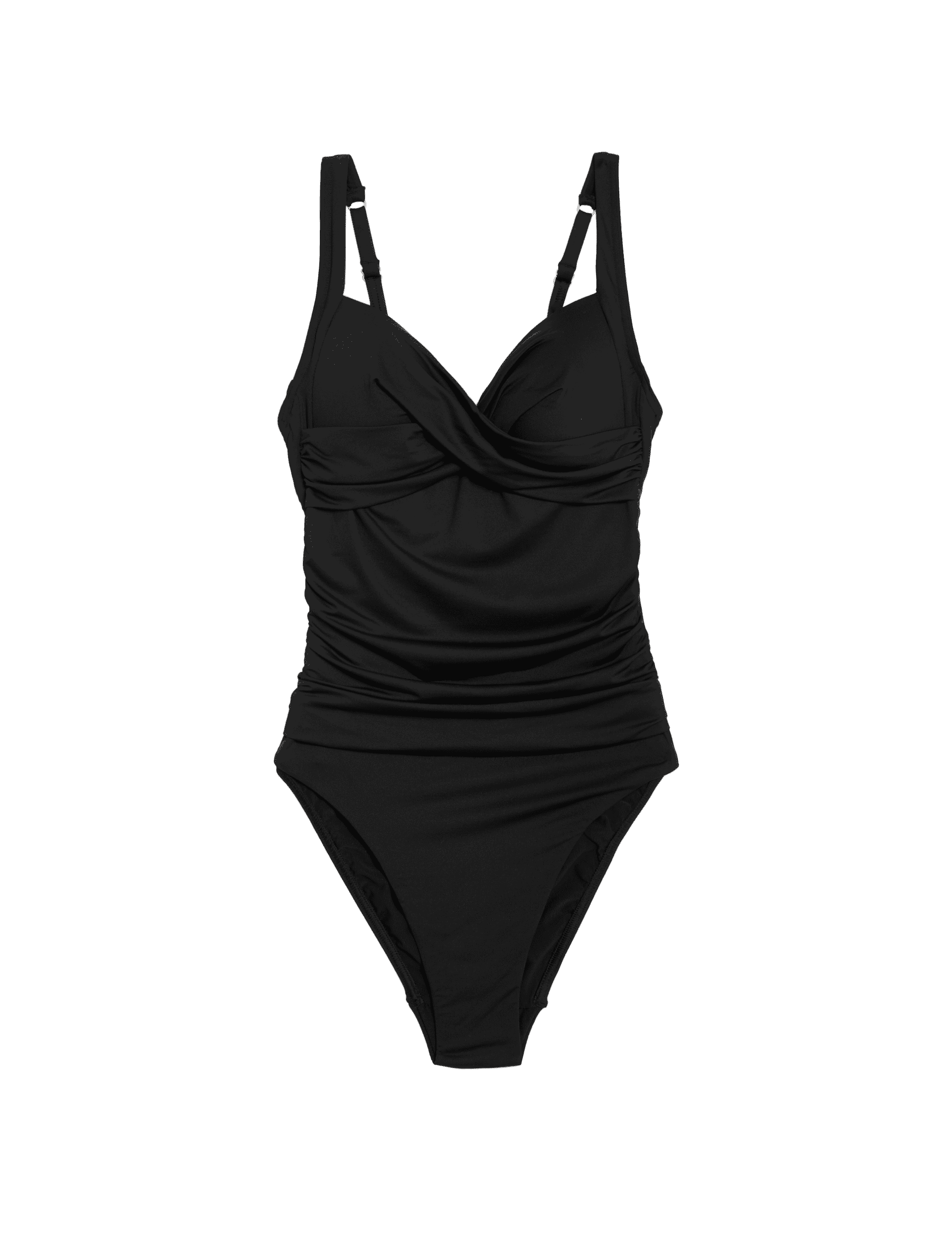 M&S Collection Women's 360 Tummy Control Ruched Plunge Swimsuit - 12REG - Black, Black