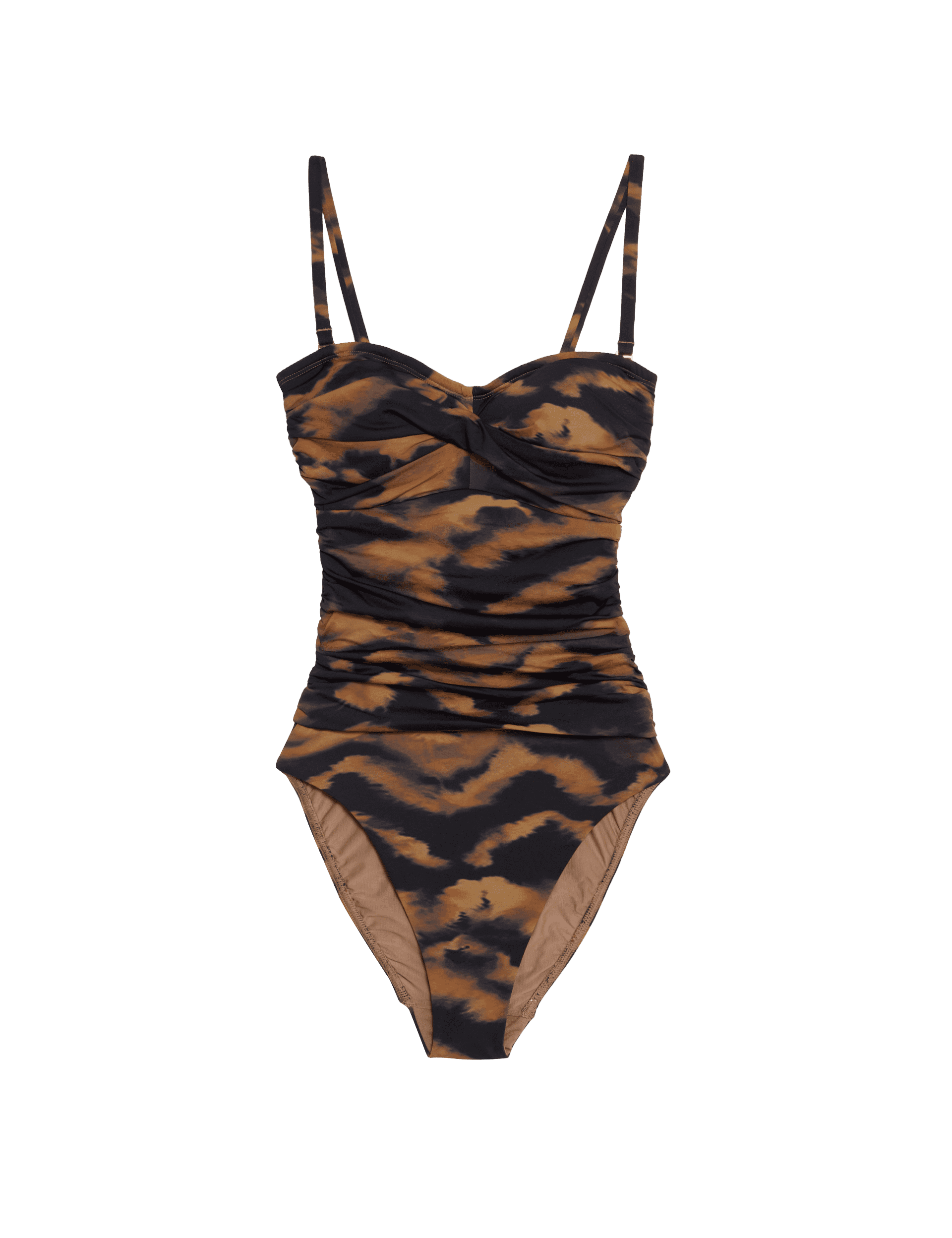 M&S Collection Women's 360 Tummy Control Printed Bandeau Swimsuit - 12 - Dark Brown Mix, Dark Brown 