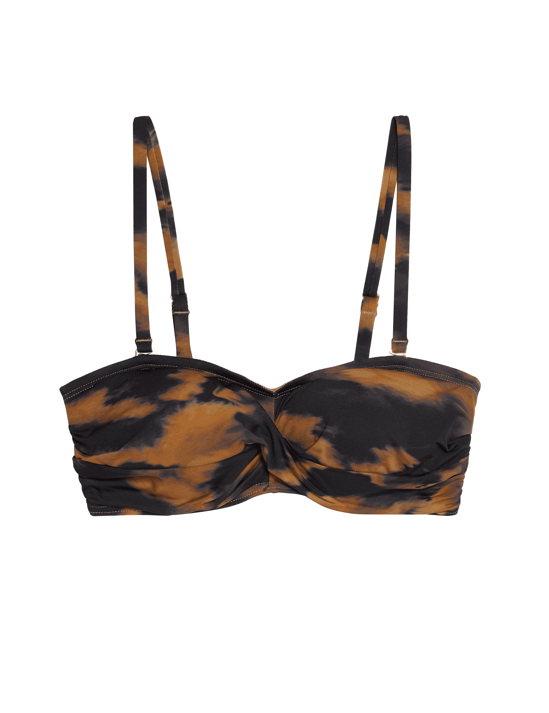 M&S Collection Women's Printed Padded Bandeau Bikini Top - 12 - Dark Brown Mix, Dark Brown Mix