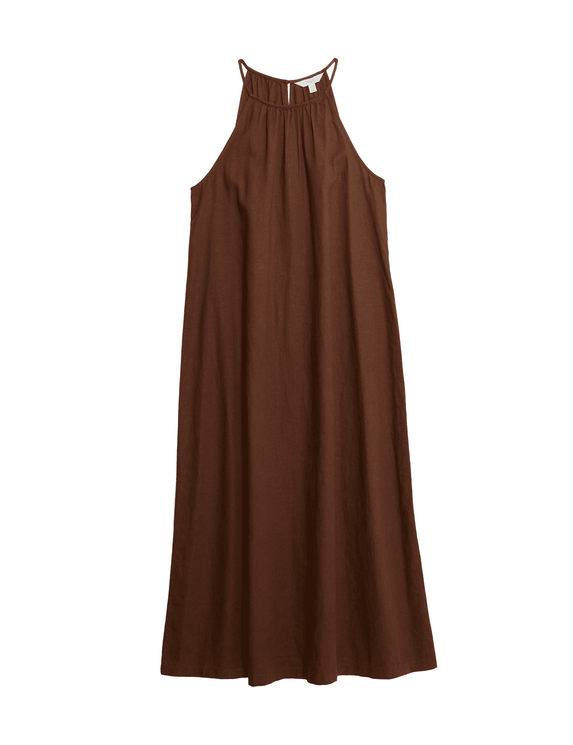 M&S Collection Women's Linen Rich Halter Neck Midaxi Swing Dress - 14REG - Conker, Conker