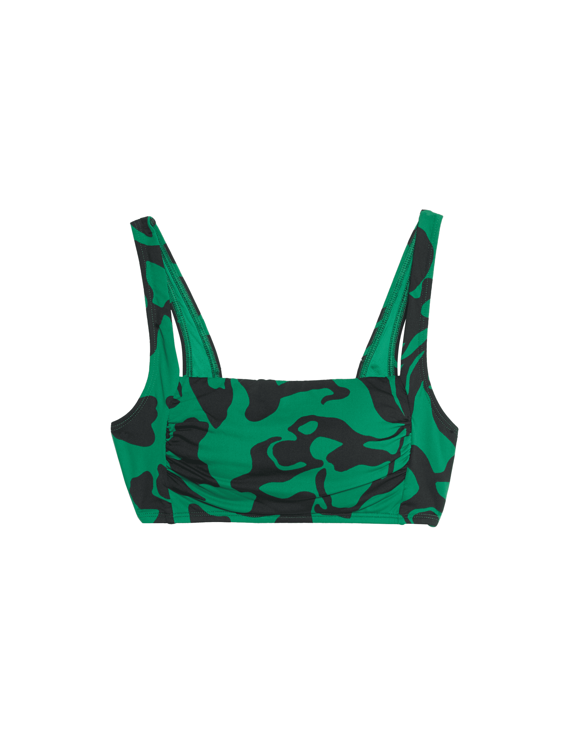 M&S Collection Women's Printed Padded Square Neck Bikini Top - 10 - Green Mix, Green Mix