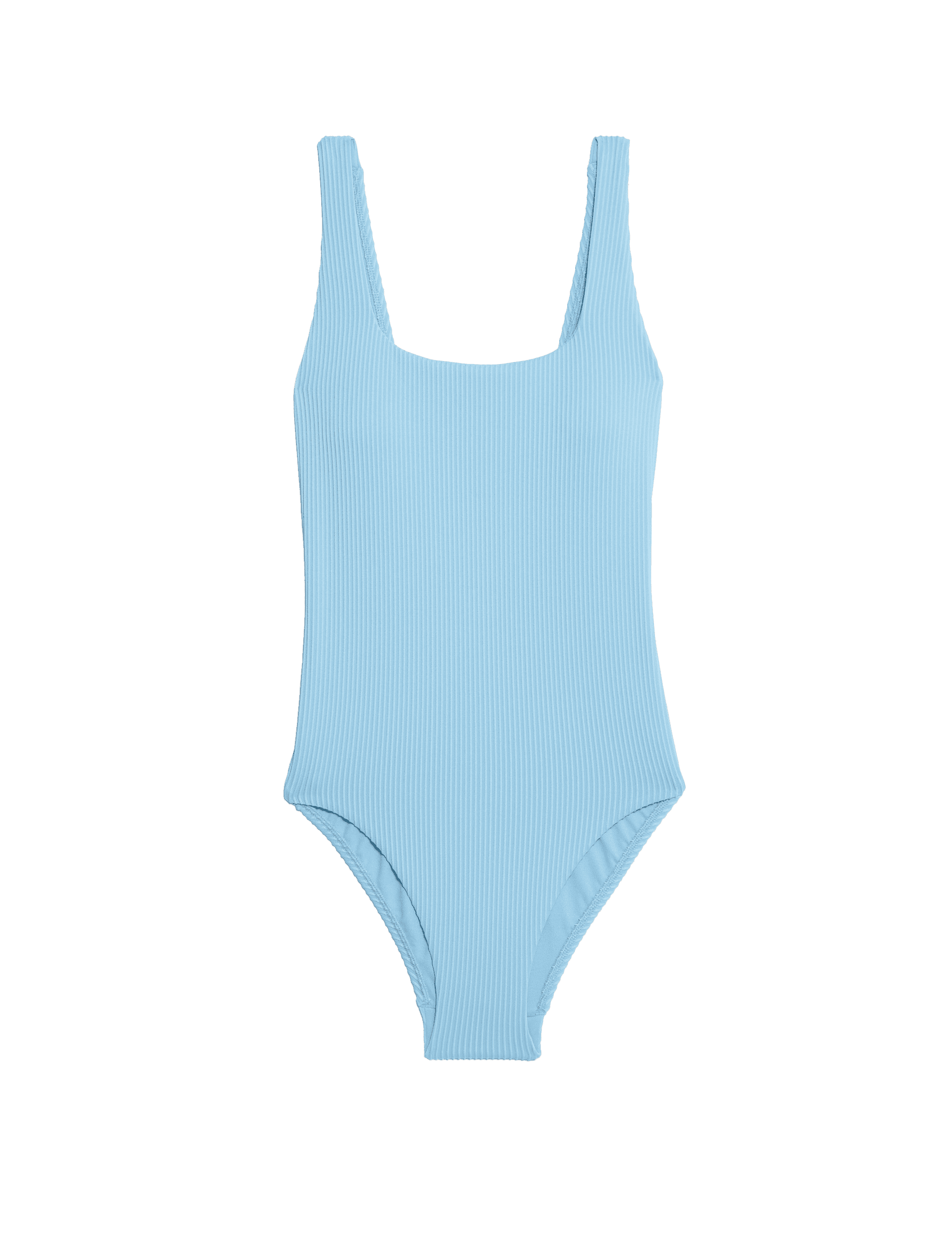 M&S Collection Women's Textured Scoop Neck Swimsuit - 14REG - Spa Blue, Black,Spa Blue,Soft White