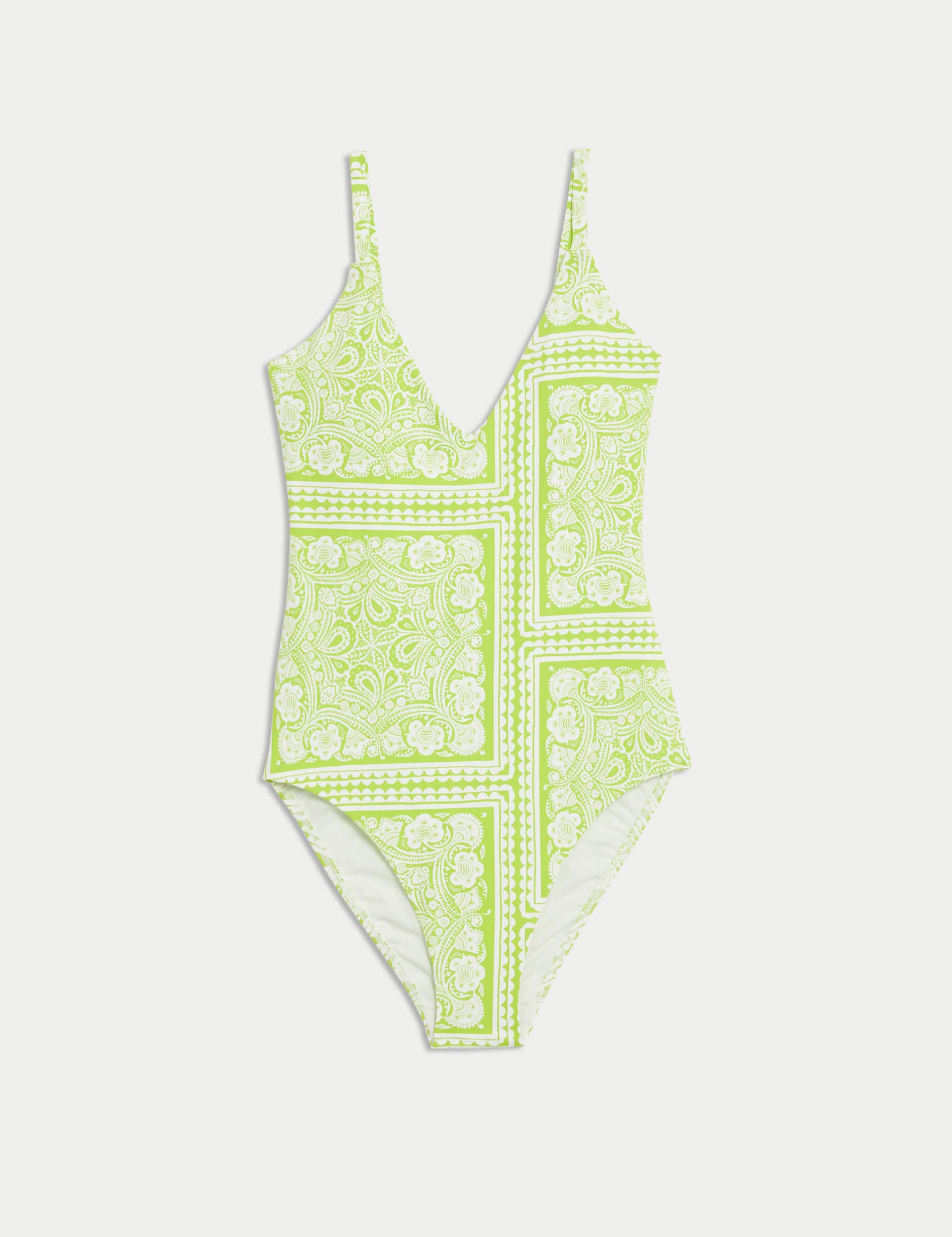 M&S Women's Tummy Control Palm Print Plunge Swimsuit