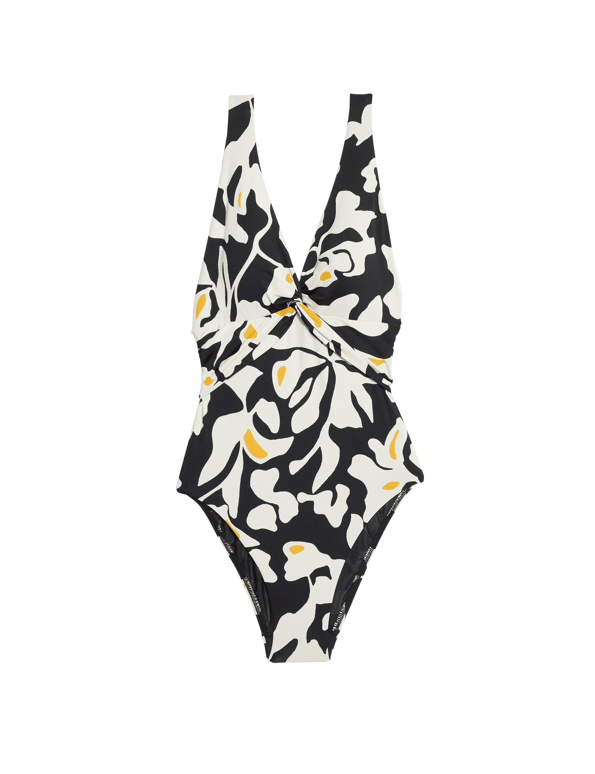 M&S Collection Women's 360 Tummy Control Printed Plunge Swimsuit - 16REG - Saffron Mix, Black Mix,Sa