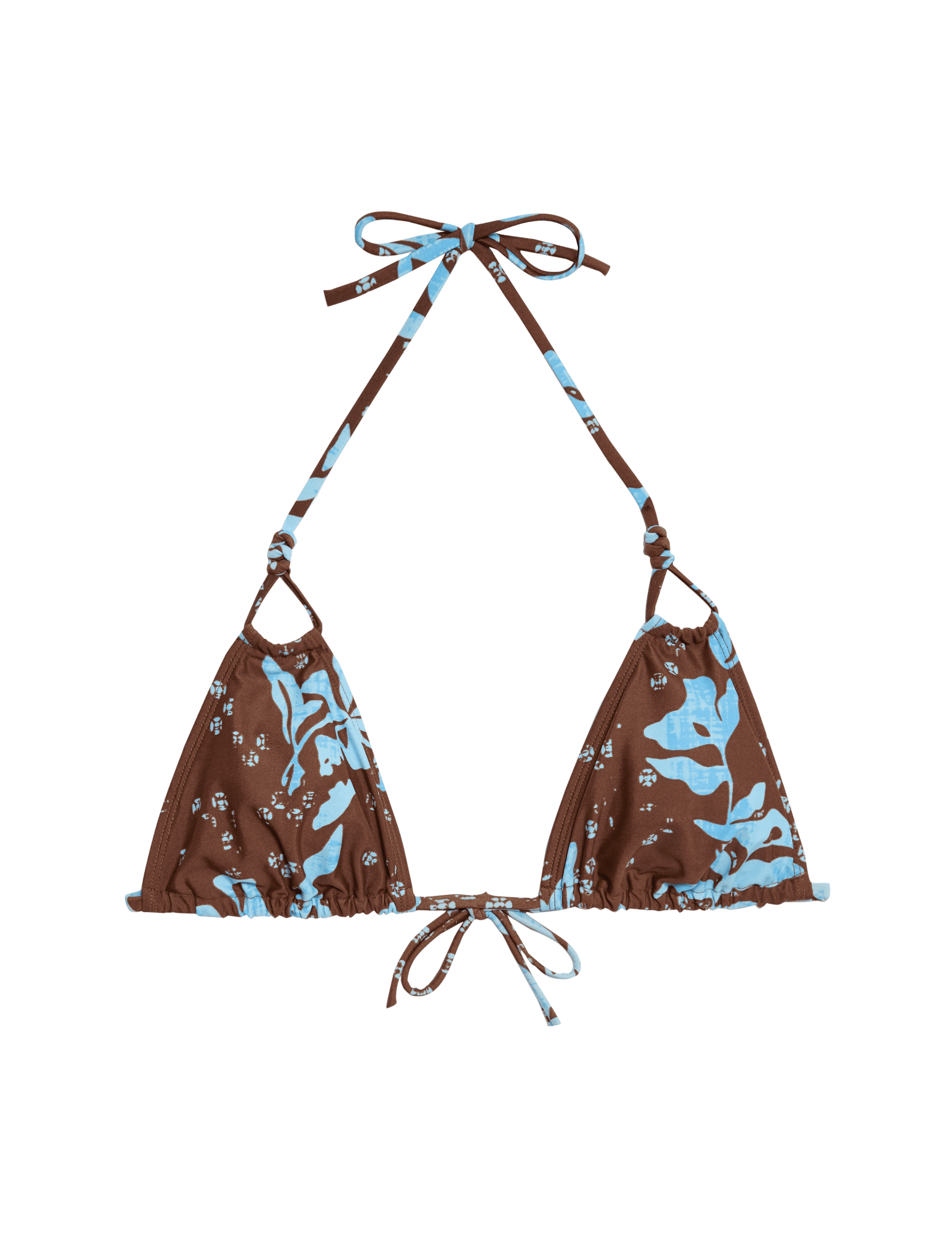 M&S Collection Women's Printed Knot Front Triangle Bikini Top - 12 - Brown Mix, Brown Mix,Light Blue