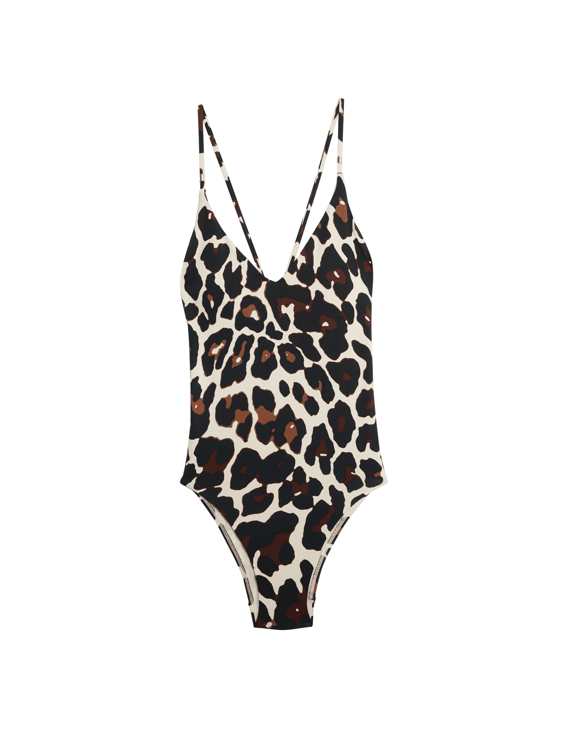 M&S Collection Women's Printed Trim Detail V-Neck Plunge Swimsuit - 14 - Brown Mix, Brown Mix