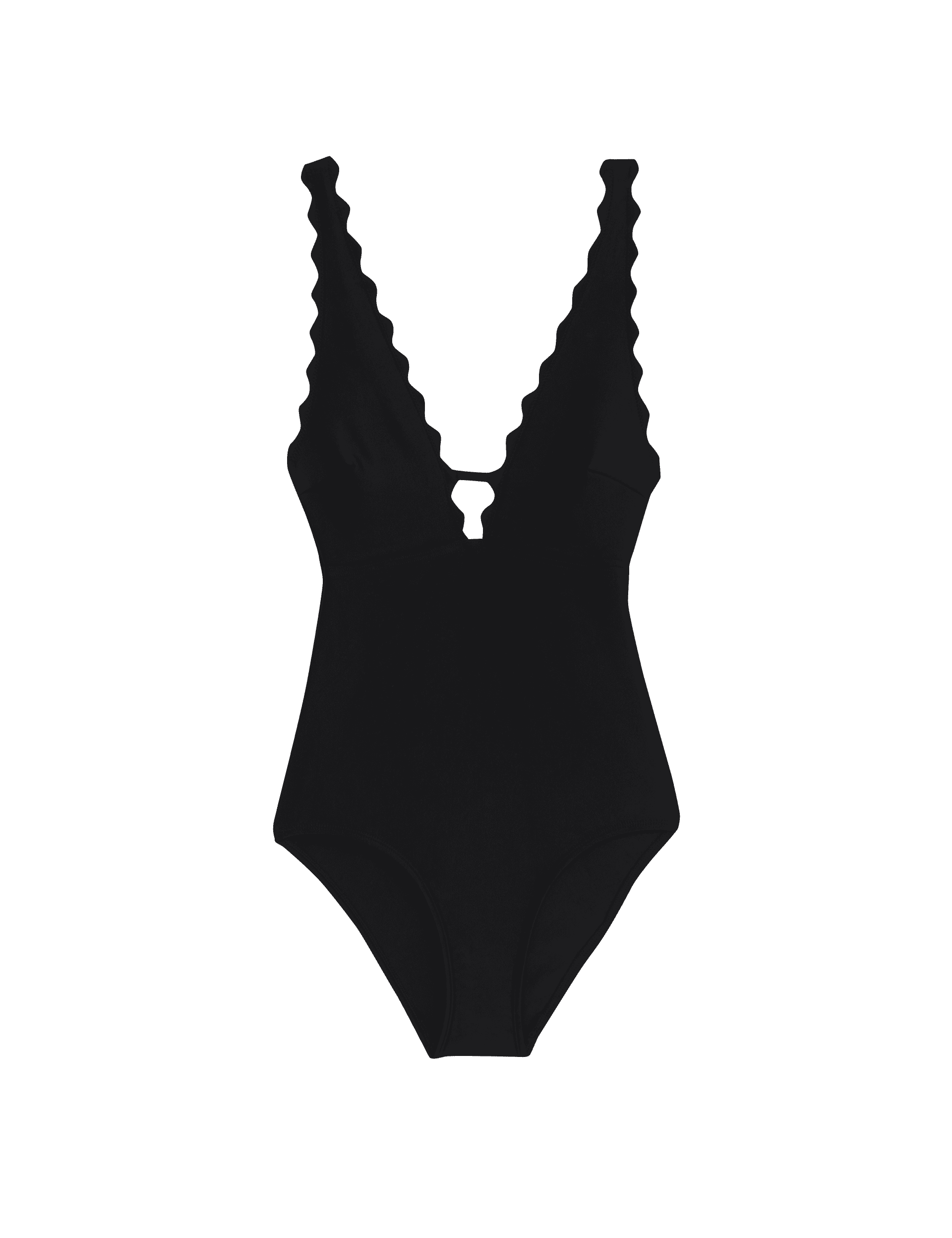 M&S Collection Women's Neoprene Scallop Plunge Swimsuit - 14REG - Black, Bright Green,Black