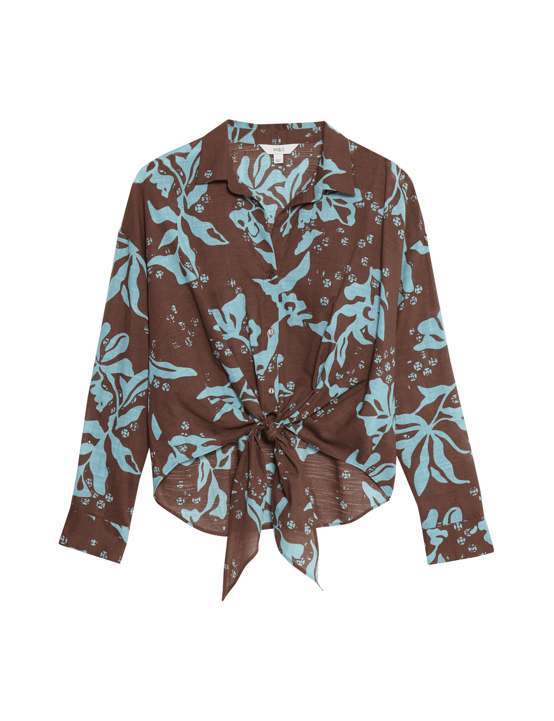 M&S Collection Women's Pure Cotton Printed Button Through Beach Shirt - M - Brown Mix, Brown Mix