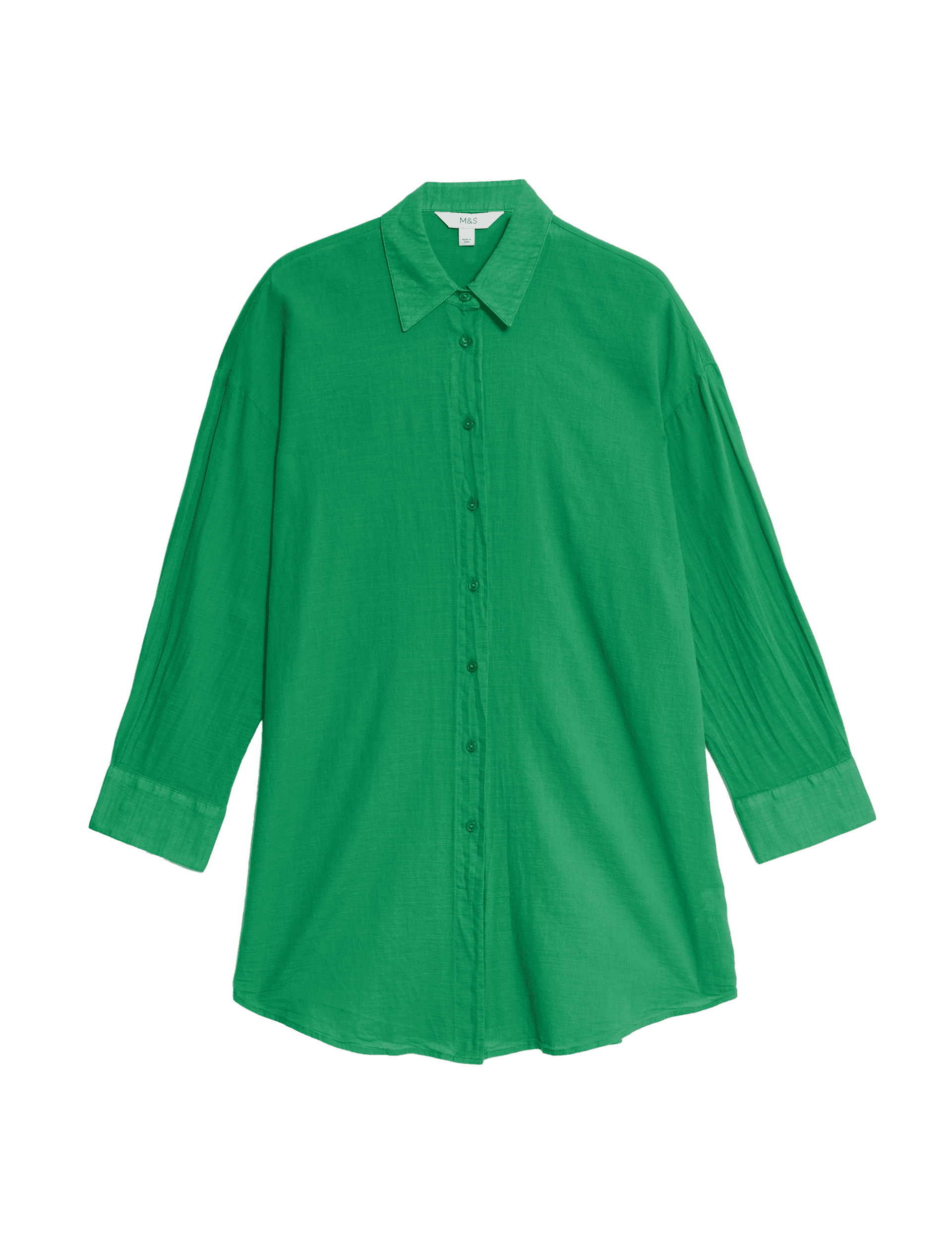 M&S Collection Women's Pure Cotton Collared Beach Shirt - M - Bright Green, Soft White,Bright Green