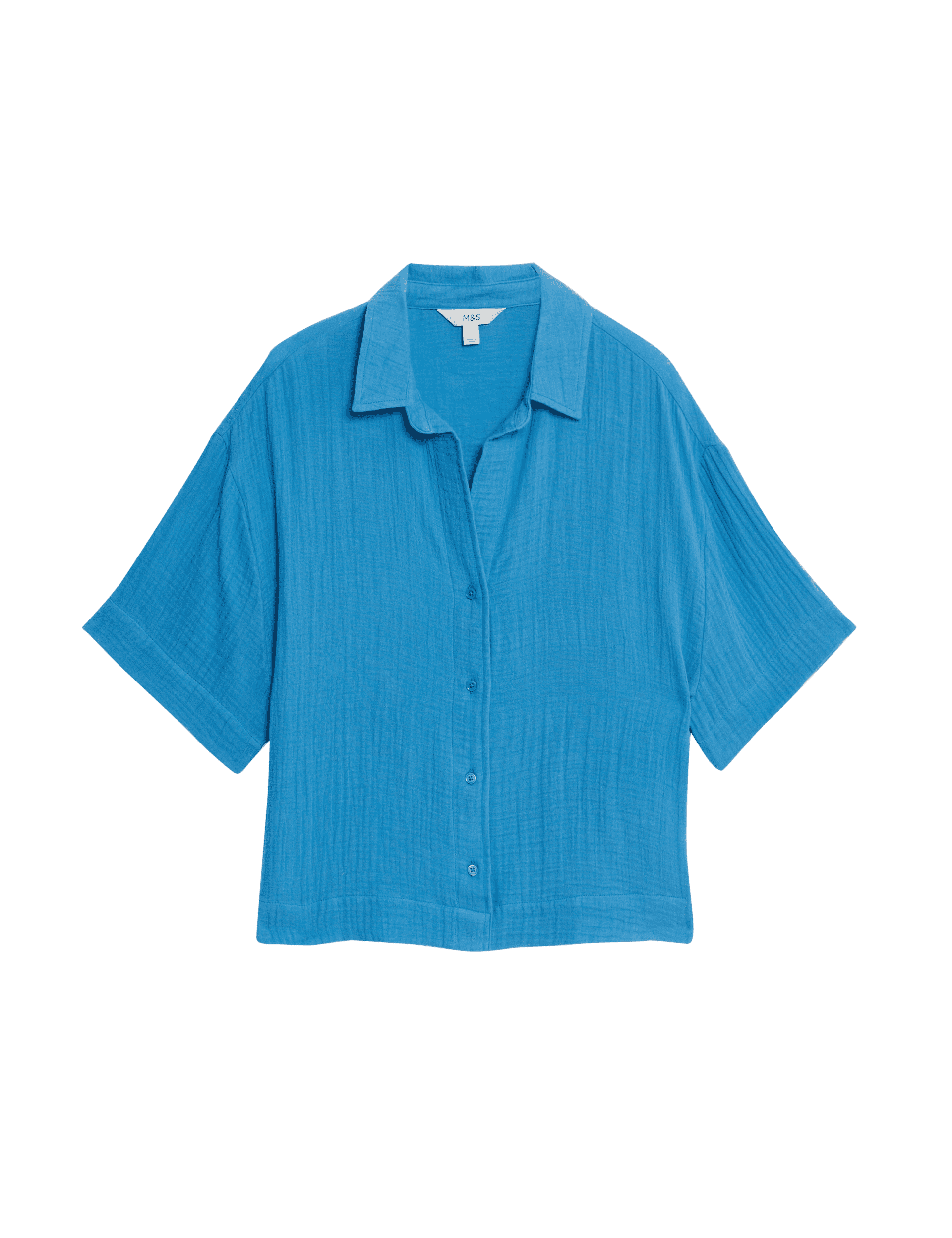 M&S Collection Women's Pure Cotton Textured Collared Beach Shirt - 14 - Kingfisher, Kingfisher