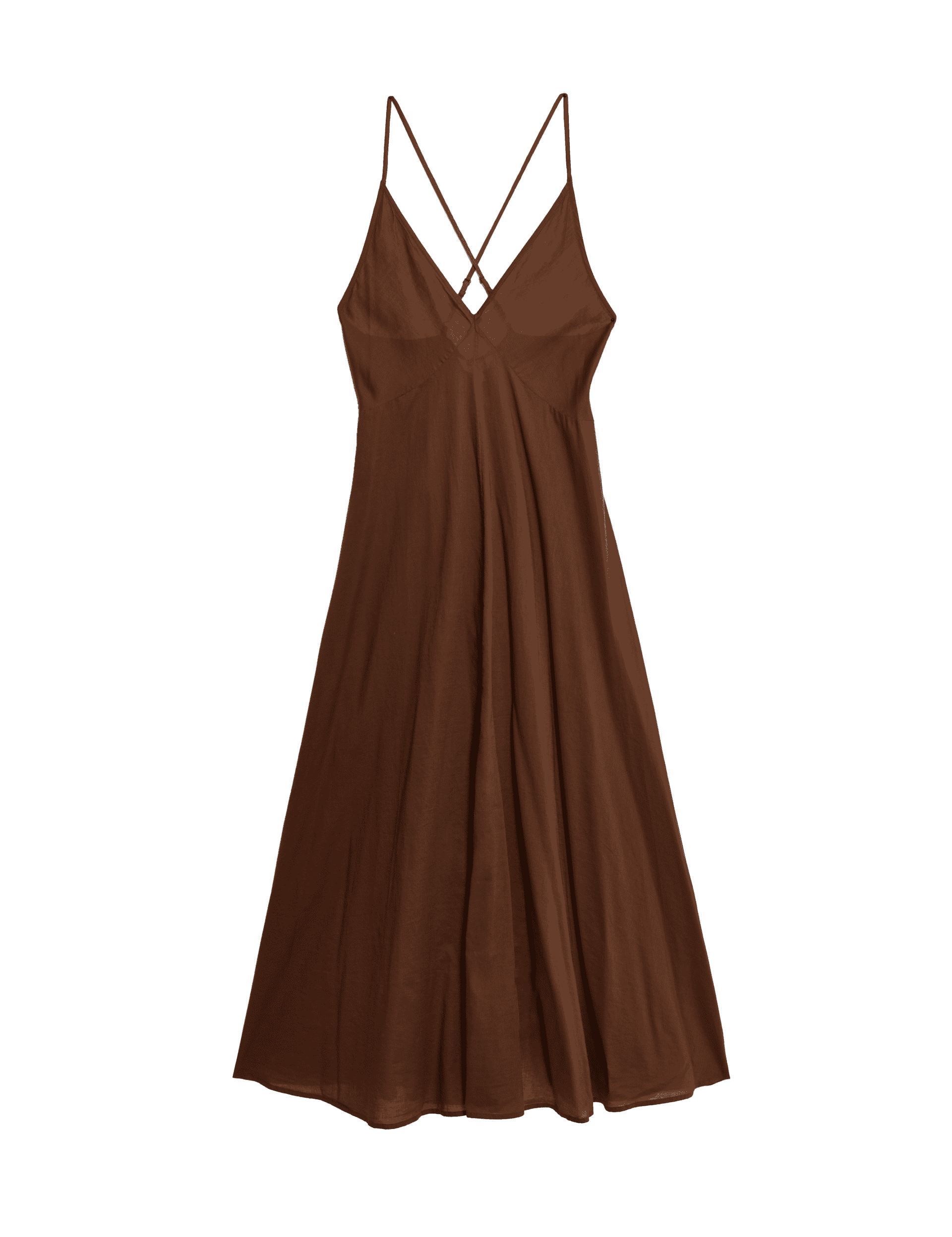 M&S Collection Women's Pure Cotton Strappy V-Neck Midaxi Beach Dress - 12 - Conker, Conker,Bright Gr