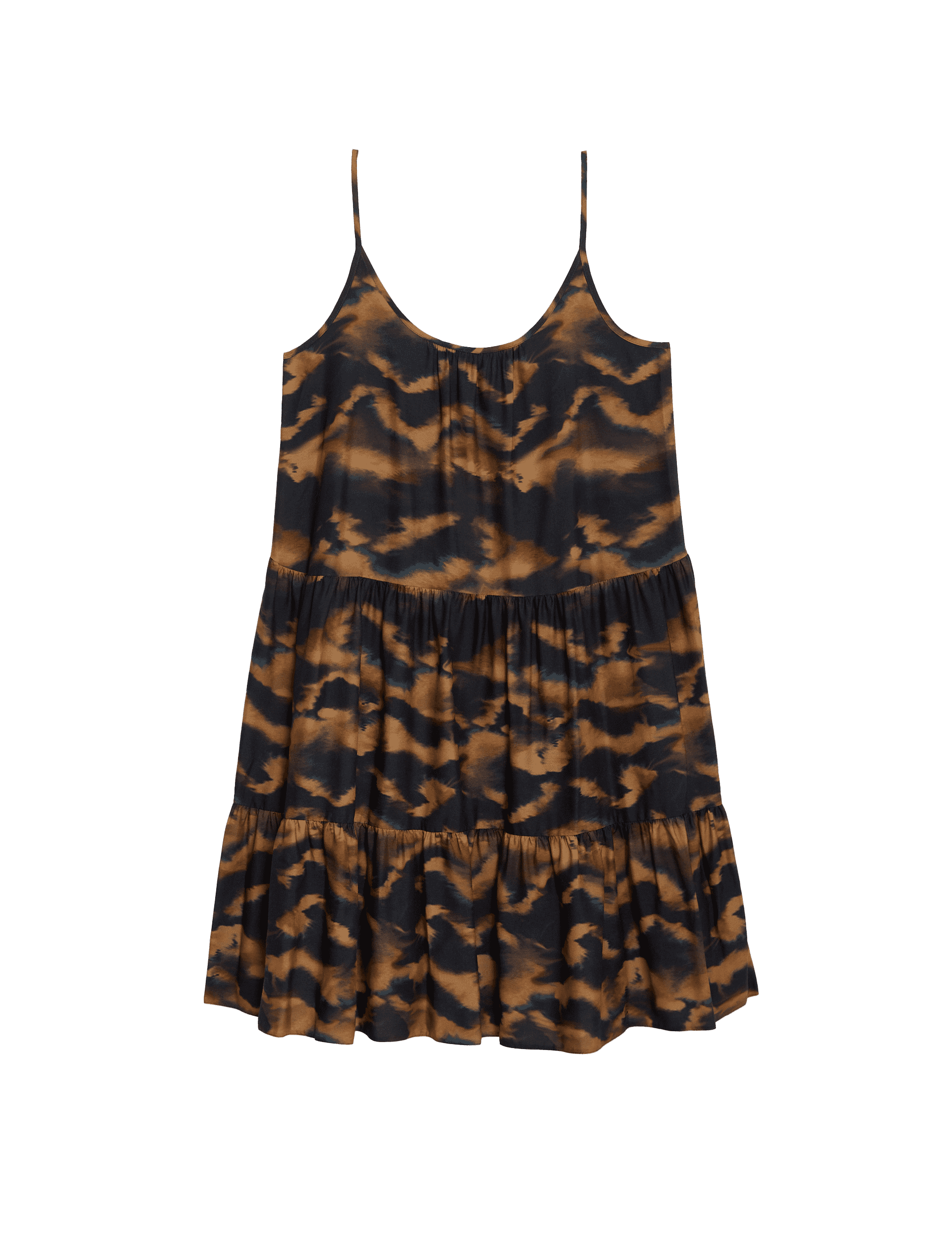 M&S Collection Women's Mini Tiered Beach Dress - 12 - Dark Brown Mix, Black,Dark Brown Mix