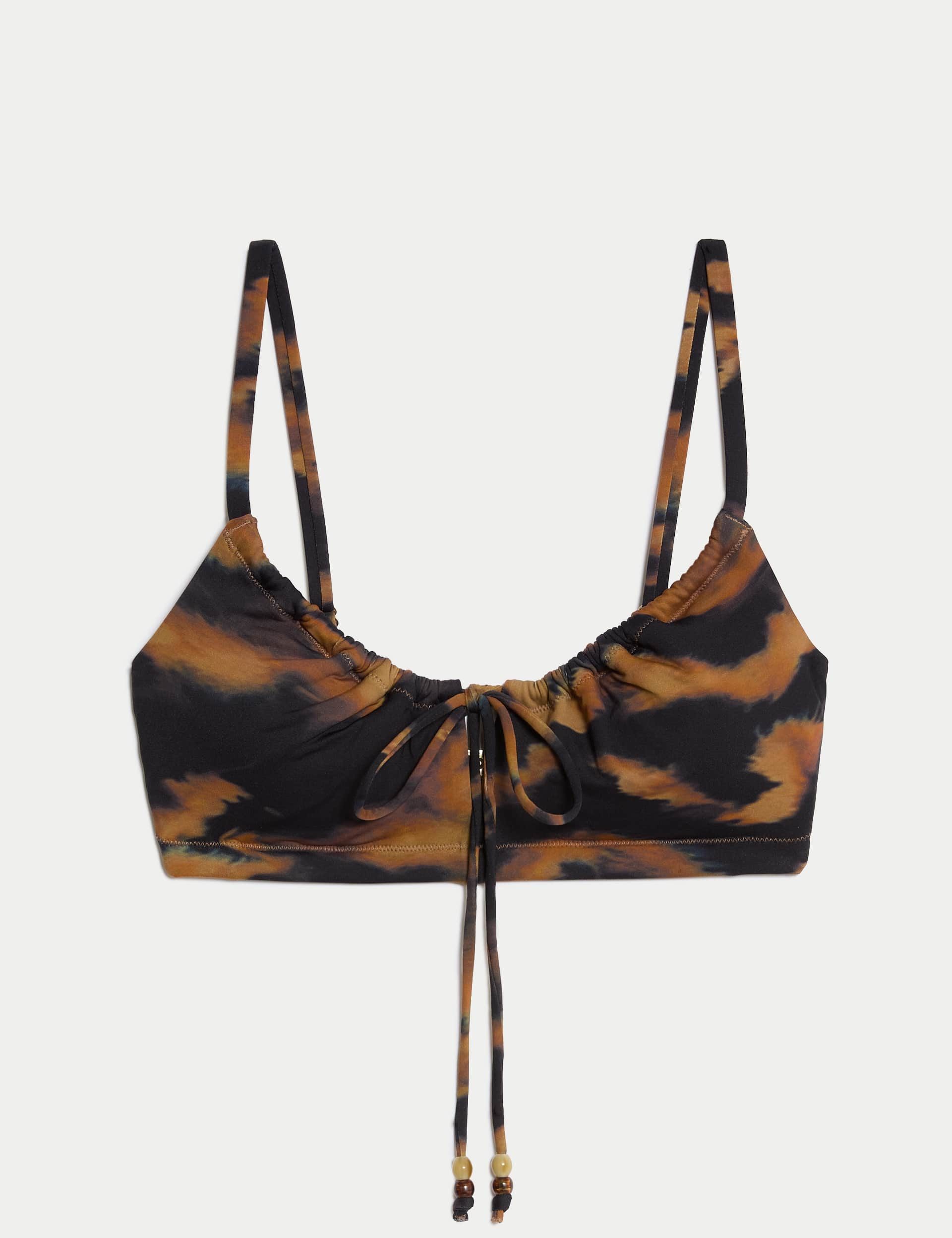 M&S Collection Women's Printed Tie Front Bikini Top - 20 - Dark Brown Mix, Dark Brown Mix