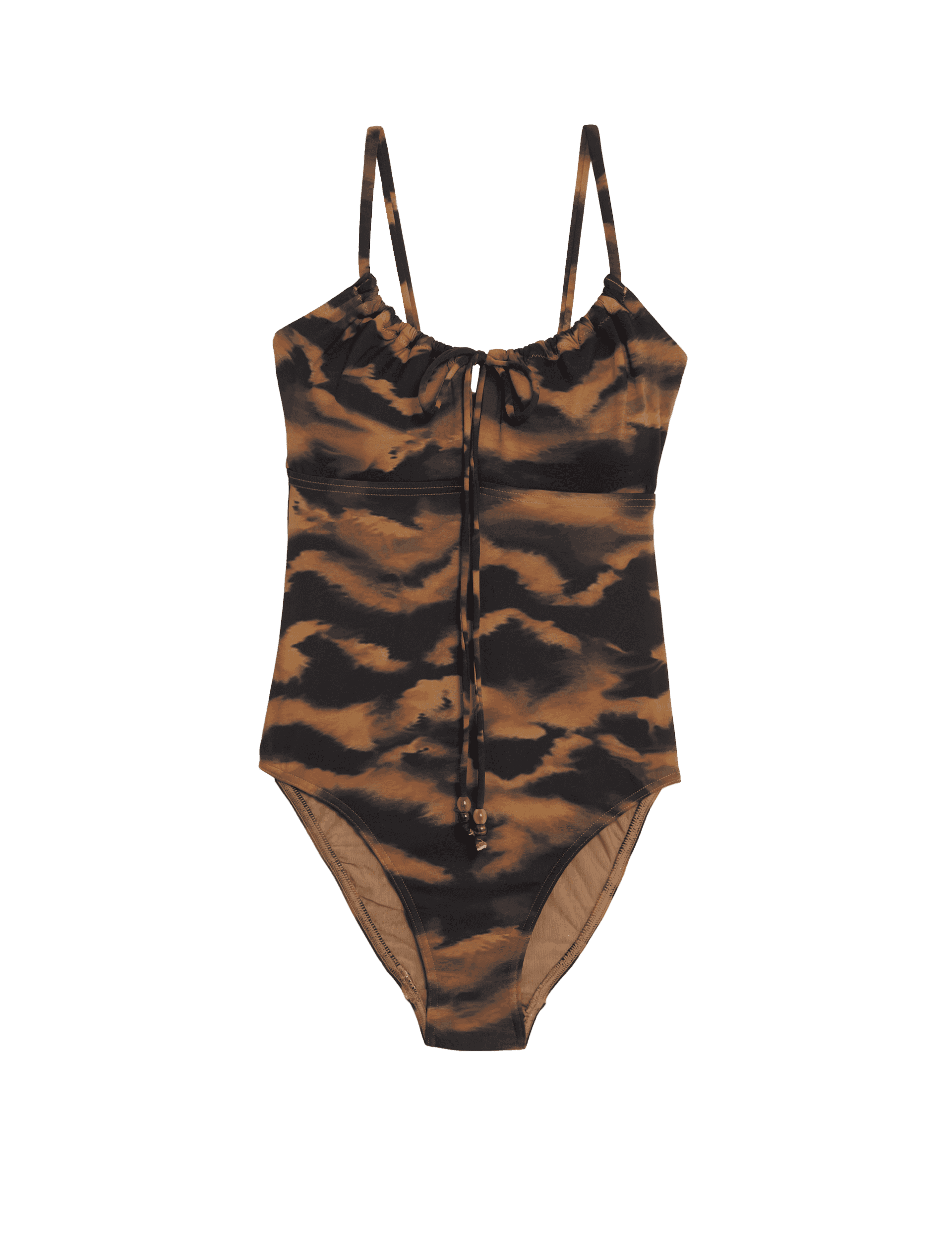 M&S Collection Women's Printed Tie Front Swimsuit - 12 - Dark Brown Mix, Dark Brown Mix