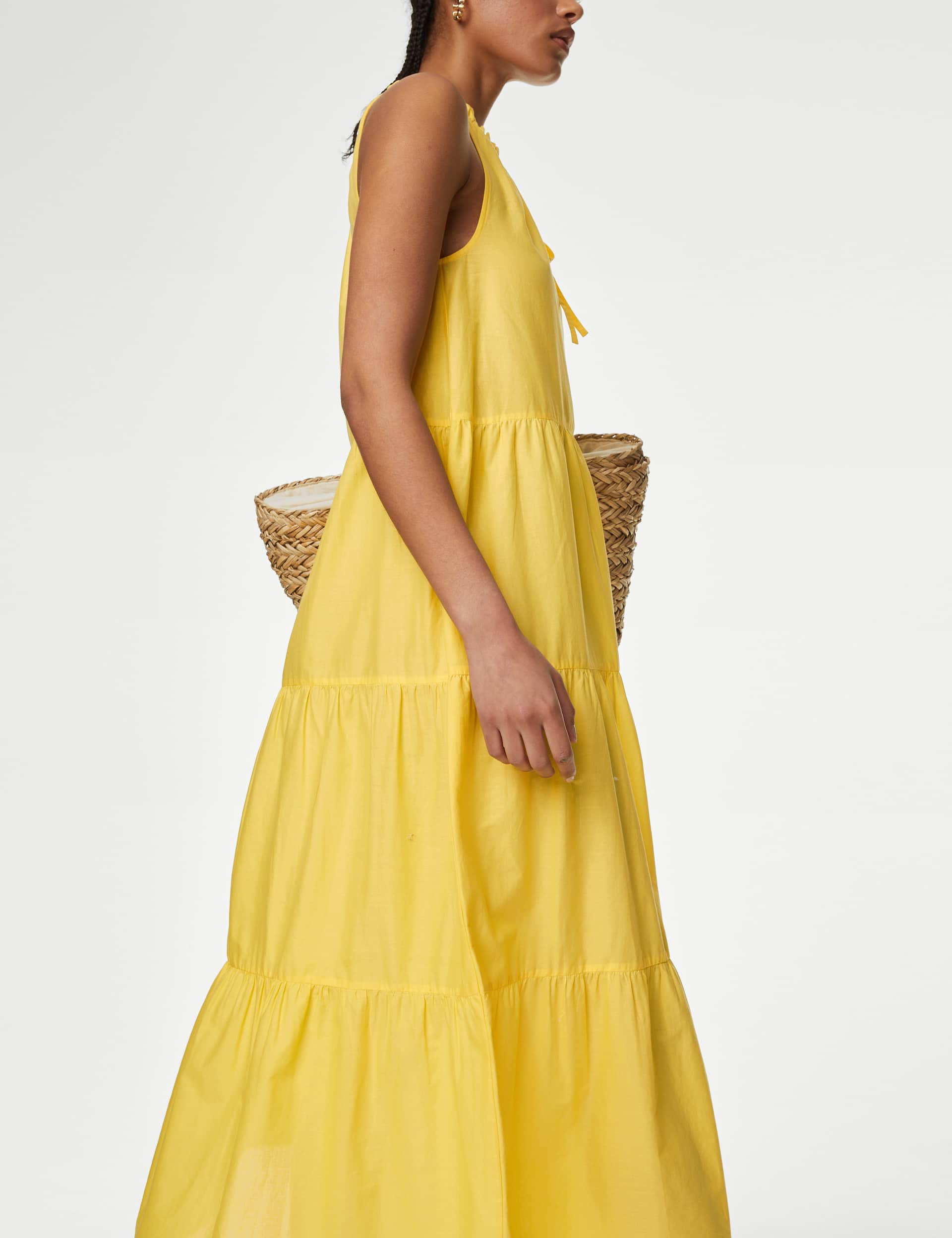 M&S Women's Pure Cotton High Neck Midaxi Beach Dress
