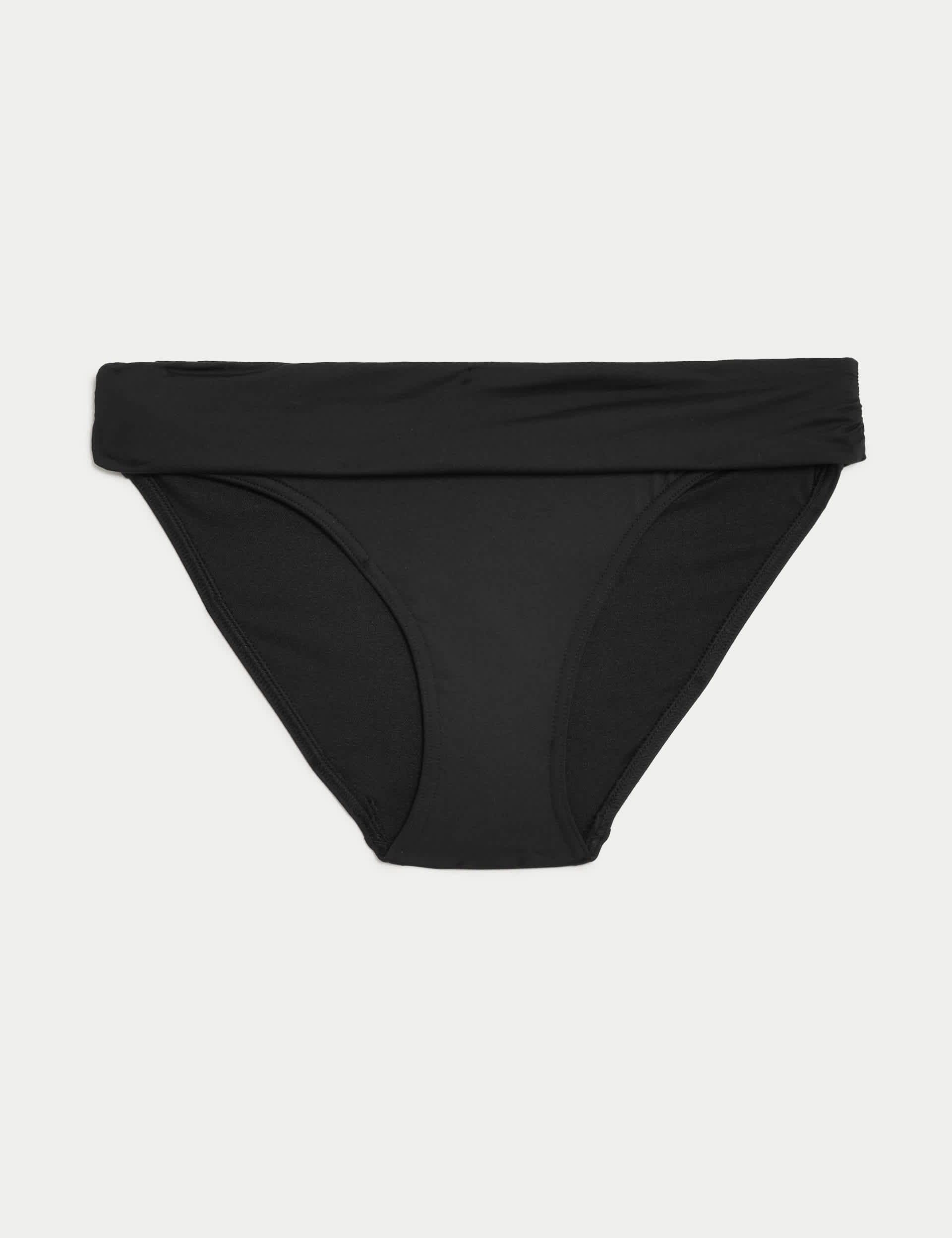 M&S Women's Roll Top Bikini Bottoms - 16 - Black, Black