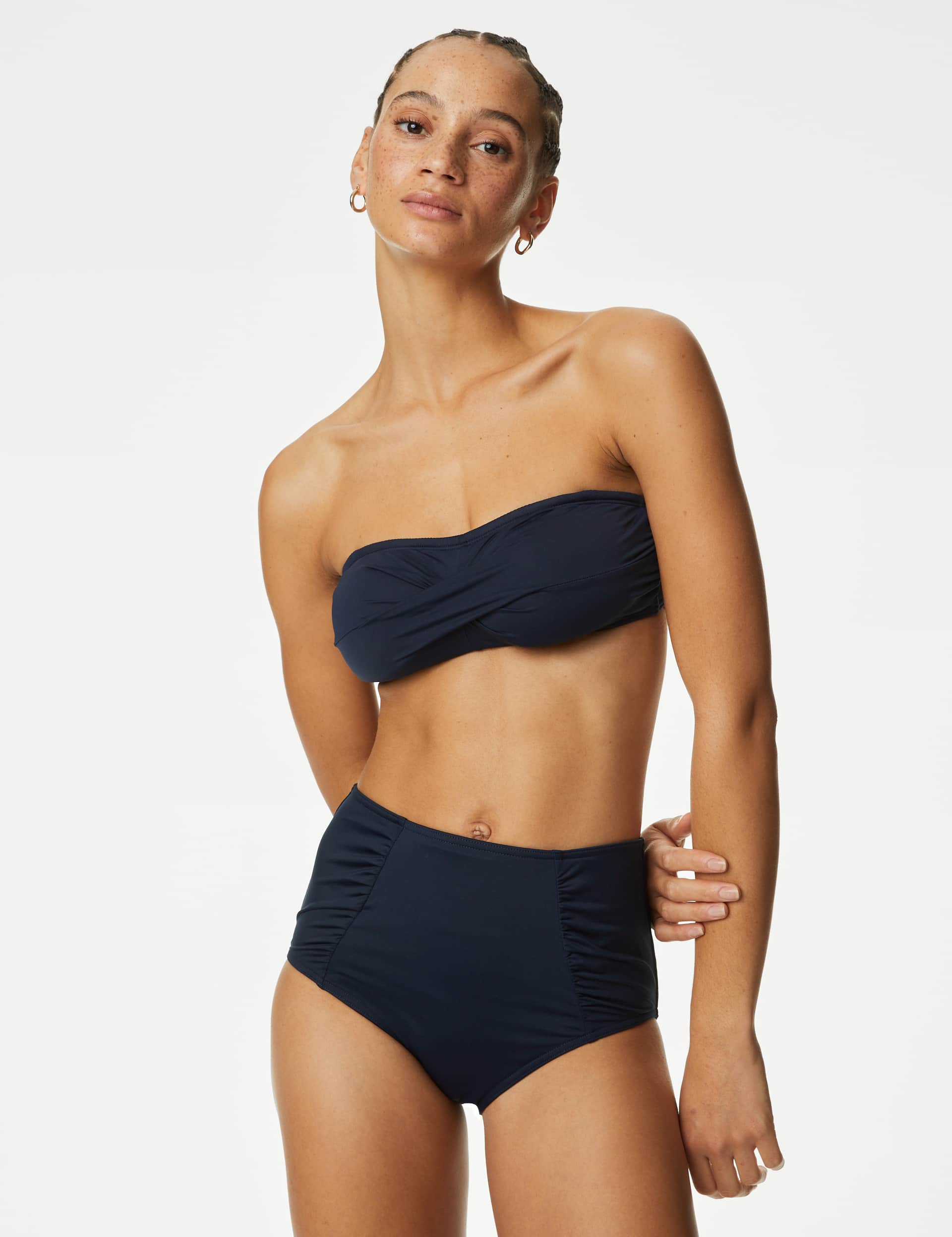 M&S Women's Padded Bandeau Bikini Top - 16 - Navy, Navy