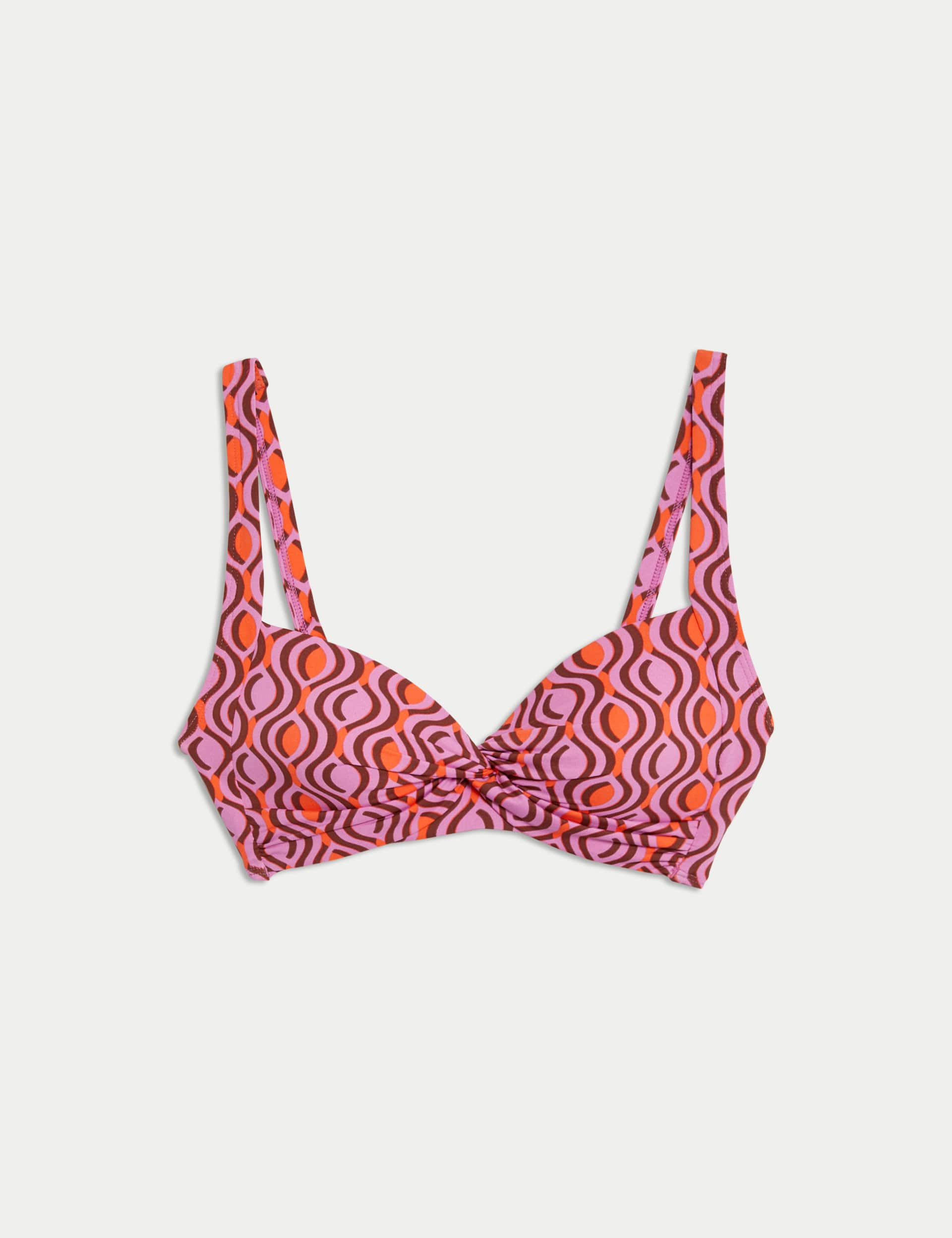 M&S Women's Printed Padded Plunge Bikini Top - 12 - Fuchsia Mix, Fuchsia Mix