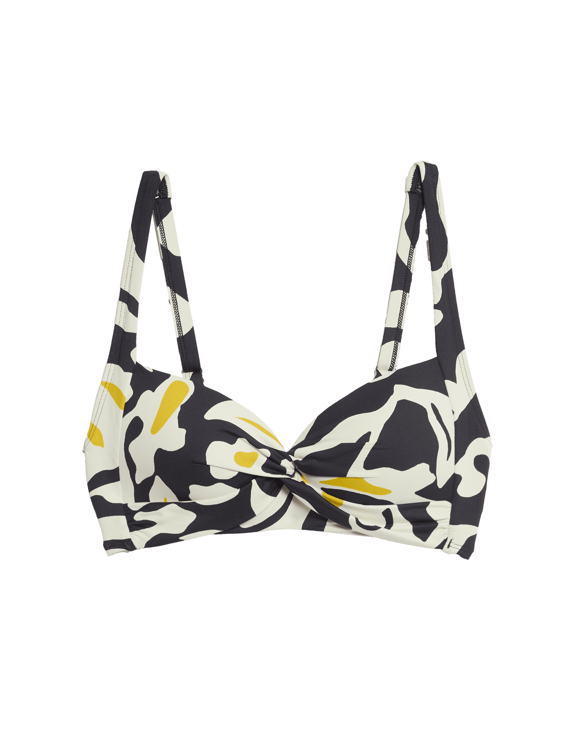 M&S Collection Women's Printed Padded Plunge Bikini Top - 12 - Saffron Mix, Saffron Mix,Black Mix