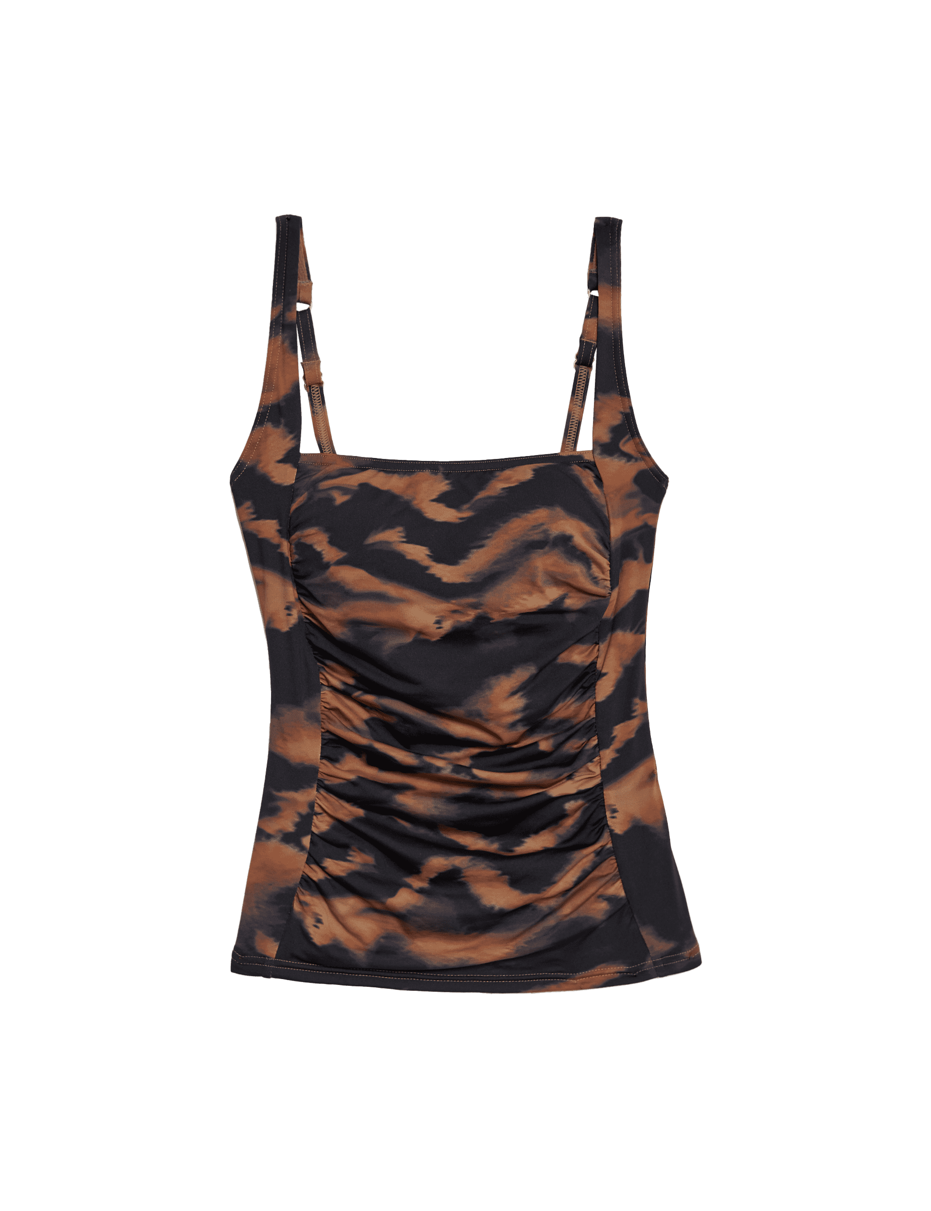 M&S Collection Women's 360 Tummy Control Printed Padded Tankini Top - 16 - Dark Brown Mix, Dark Brow