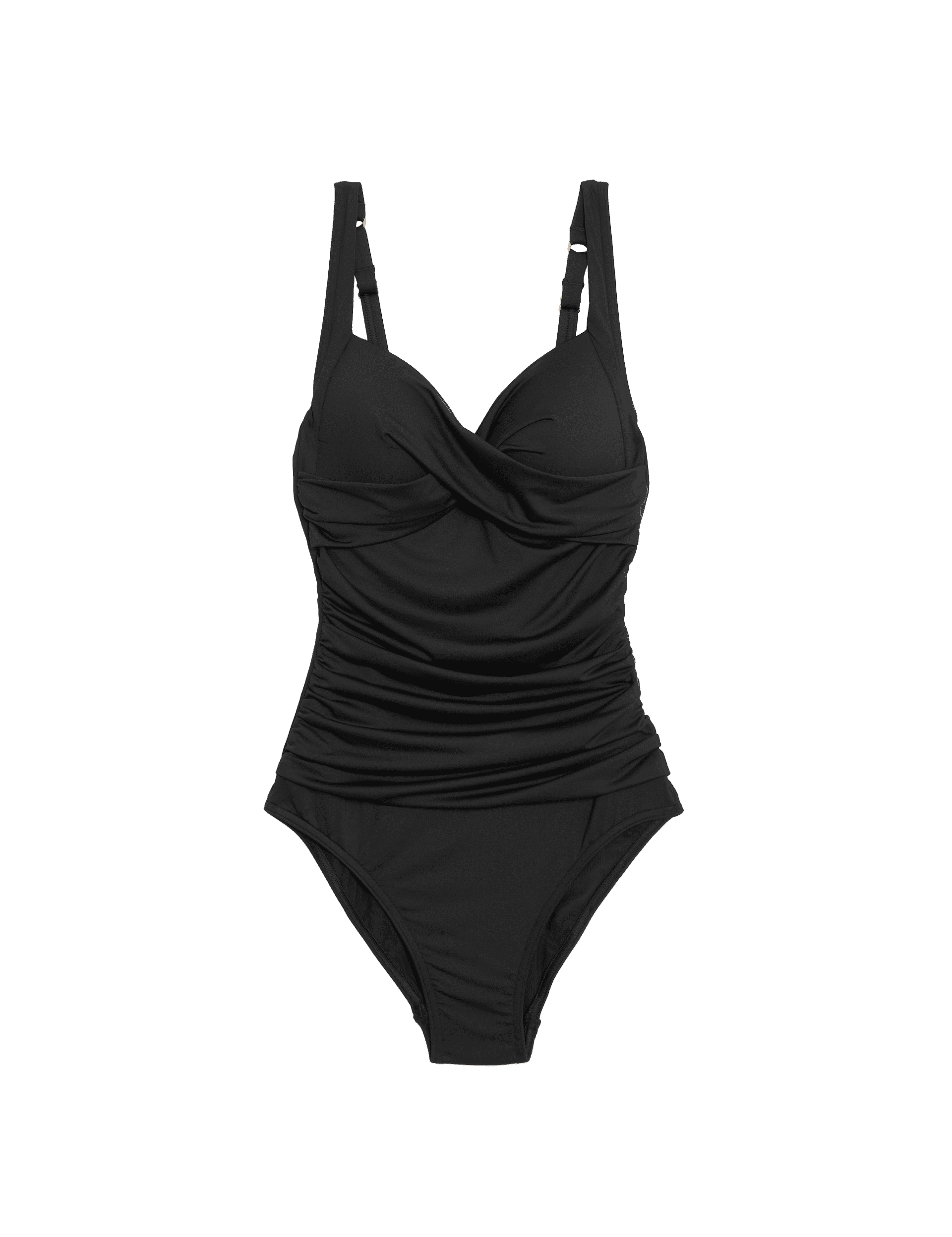 M&S Collection Women's 360 Tummy Control Padded Ruched Plunge Swimsuit - 16 - Black, Black