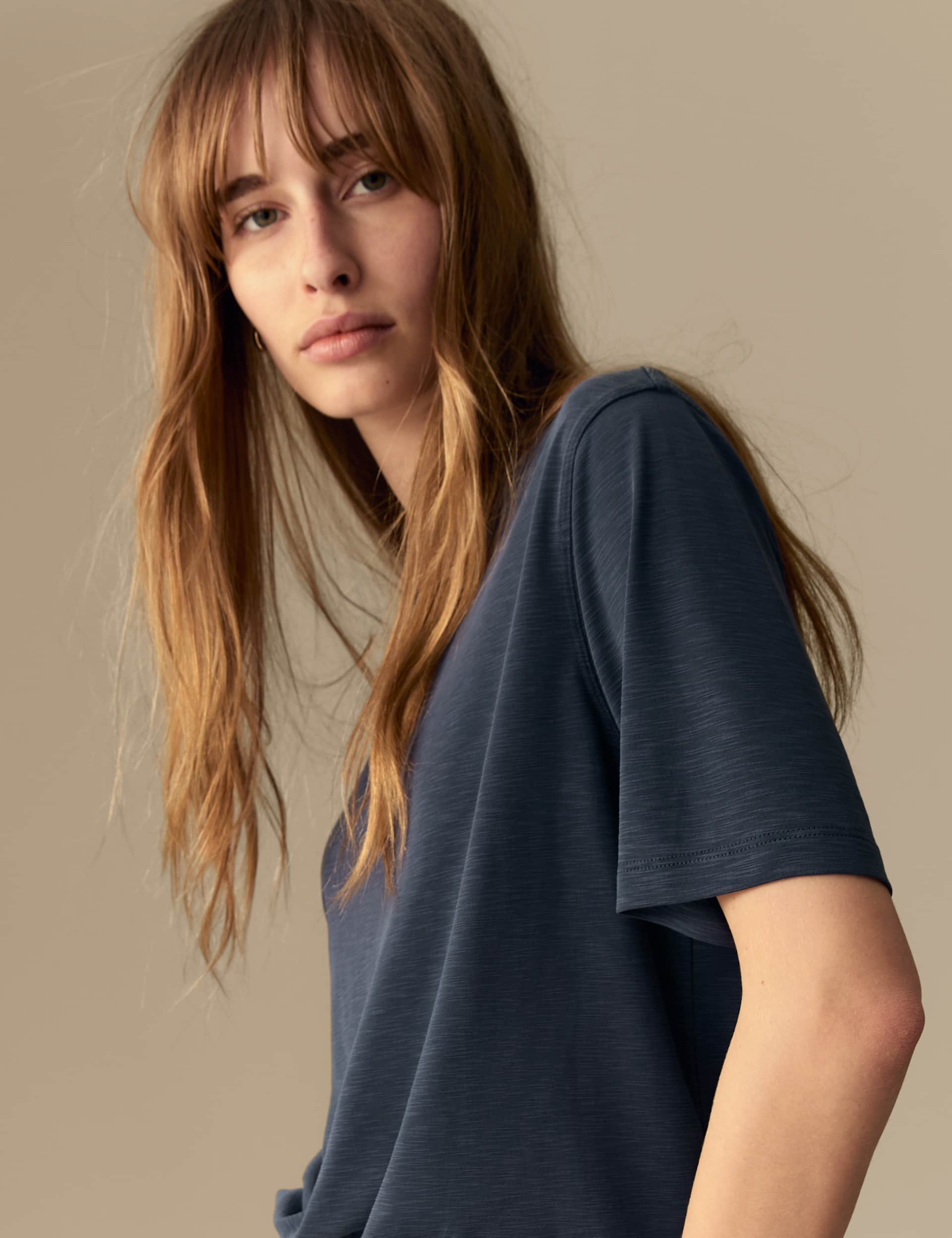 Per Una Women's Modal Rich Oversized T-Shirt - 14 - Navy, Navy,Light Khaki