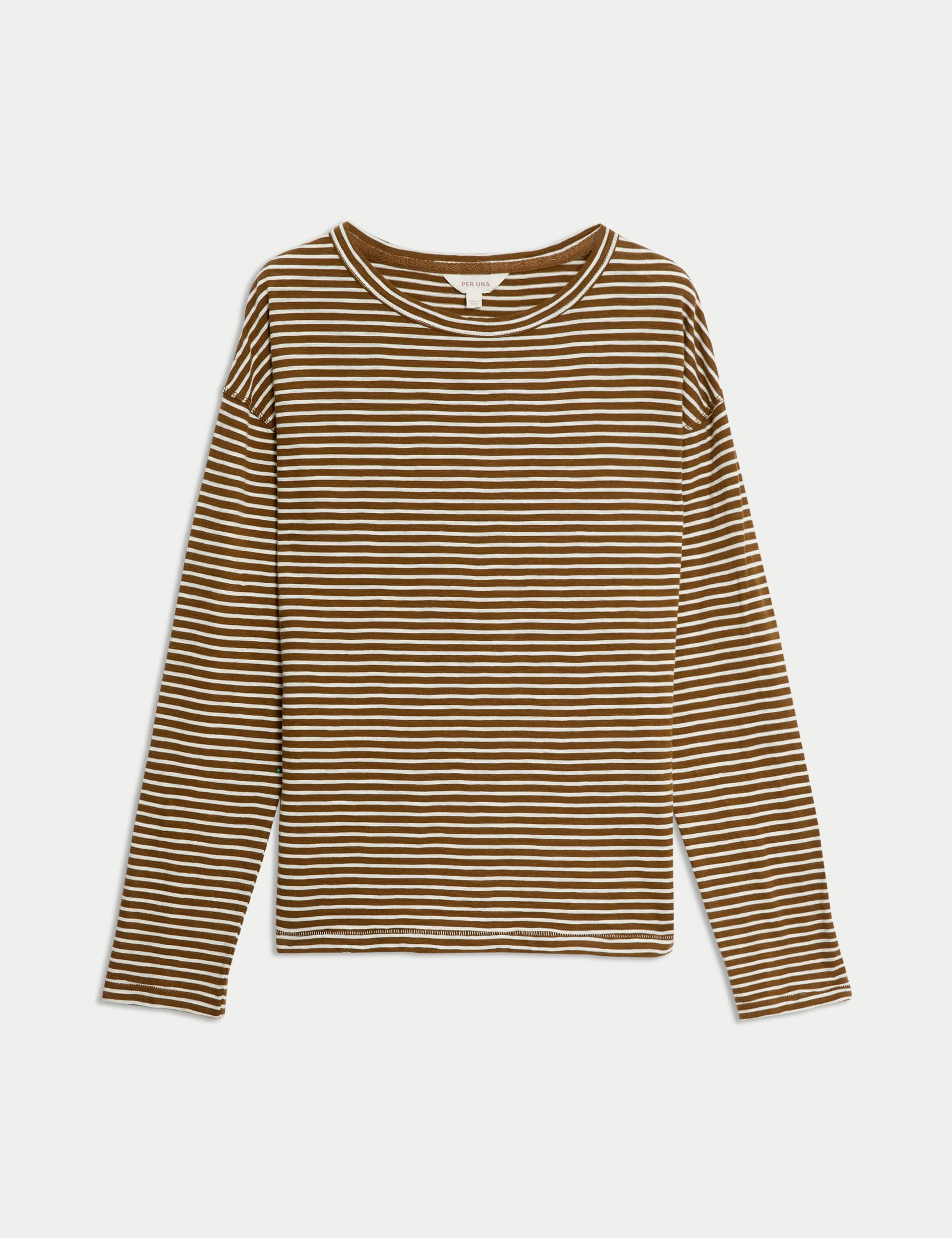 Per Una Women's Pure Cotton Striped T-Shirt - 14 - Brown Mix, Brown Mix,Navy Mix