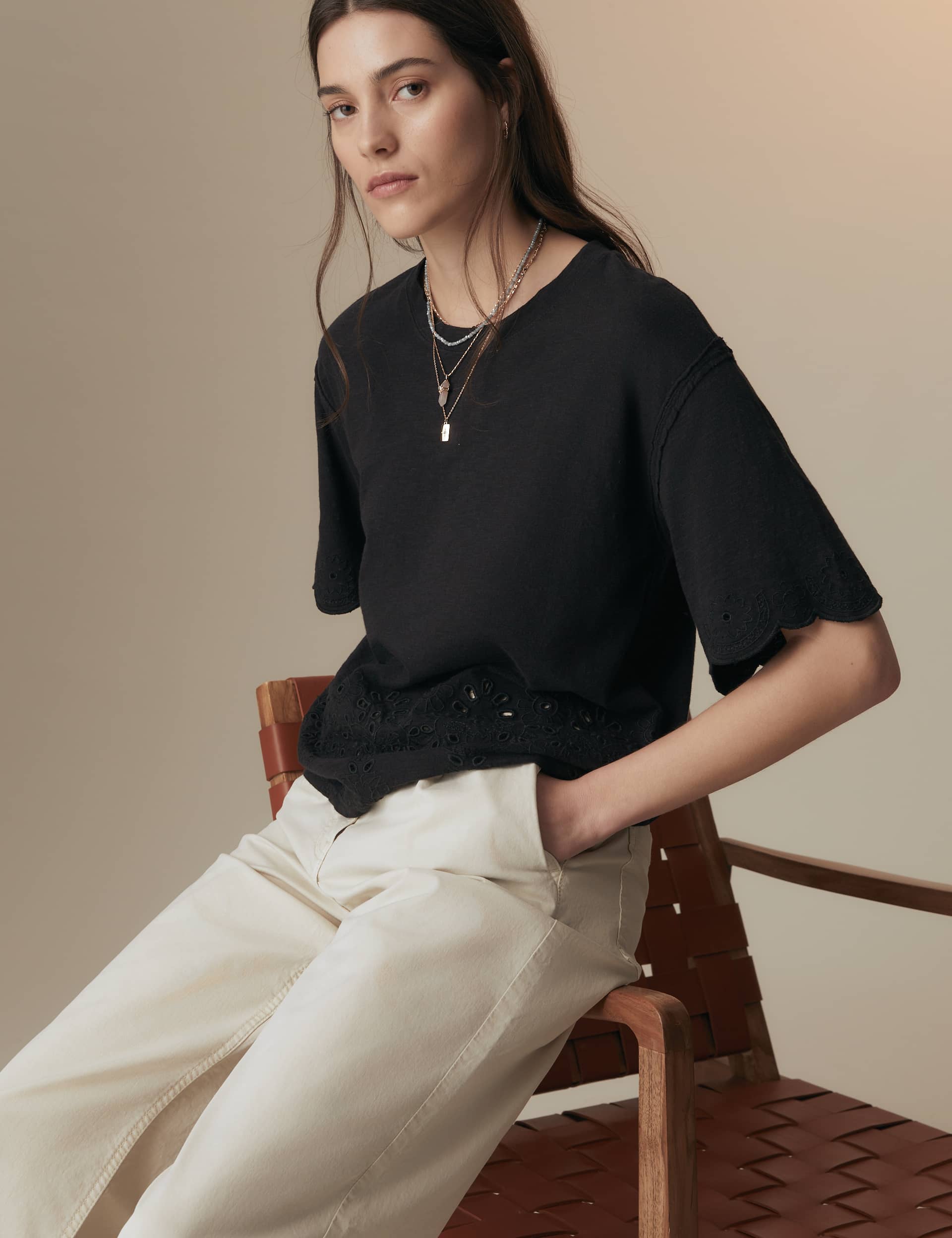 Per Una Women's Pure Cotton Broderie T-Shirt