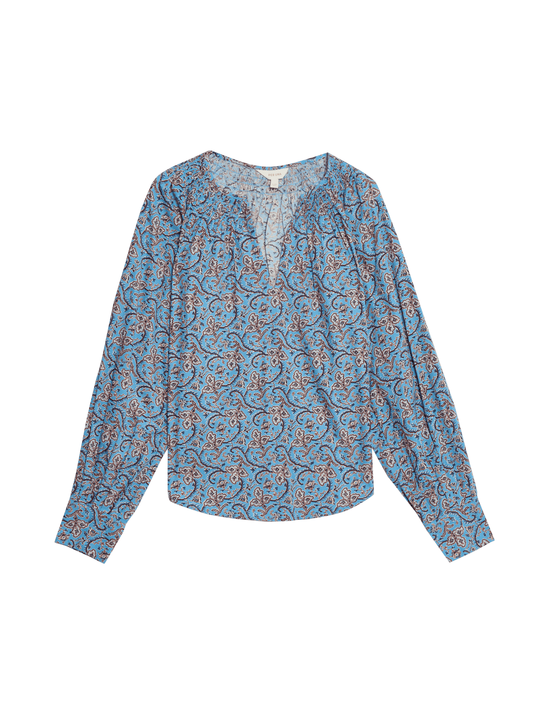 Per Una Women's Pure Cotton Printed V-Neck Blouse - 12 - Blue Mix, Blue Mix