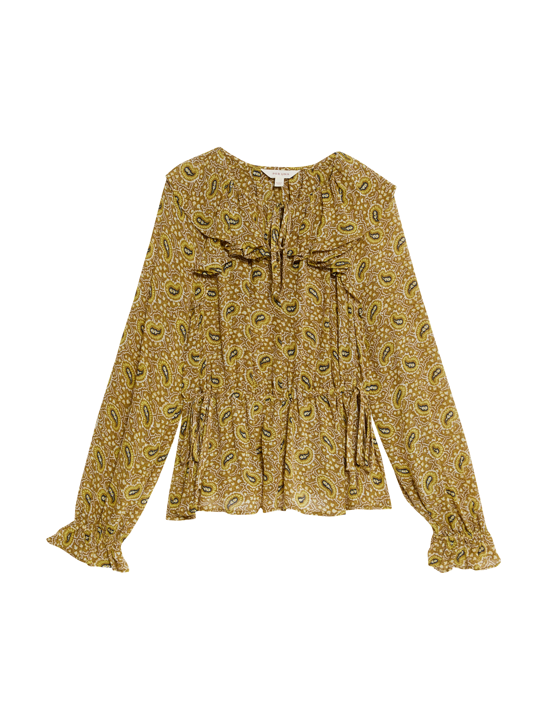 Per Una Women's Printed Tie Neck Ruffle Blouse - 14 - Khaki Mix, Khaki Mix