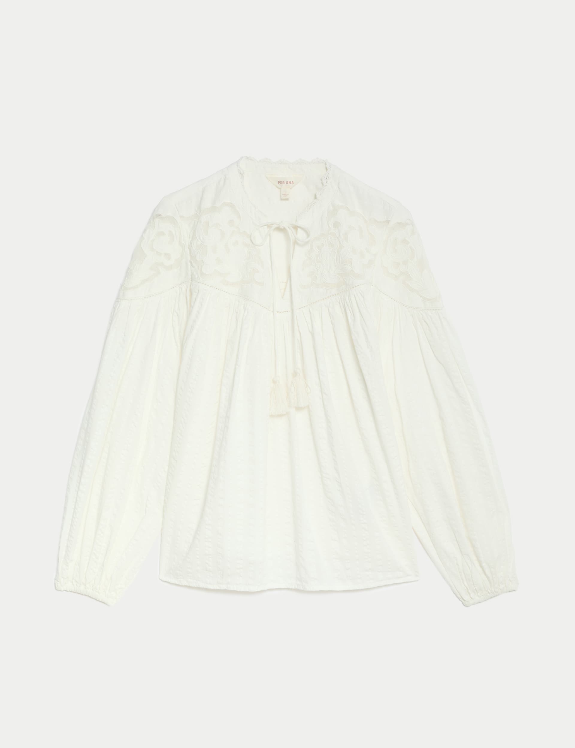 Per Una Women's Cotton Rich Embroidered V-Neck Blouse