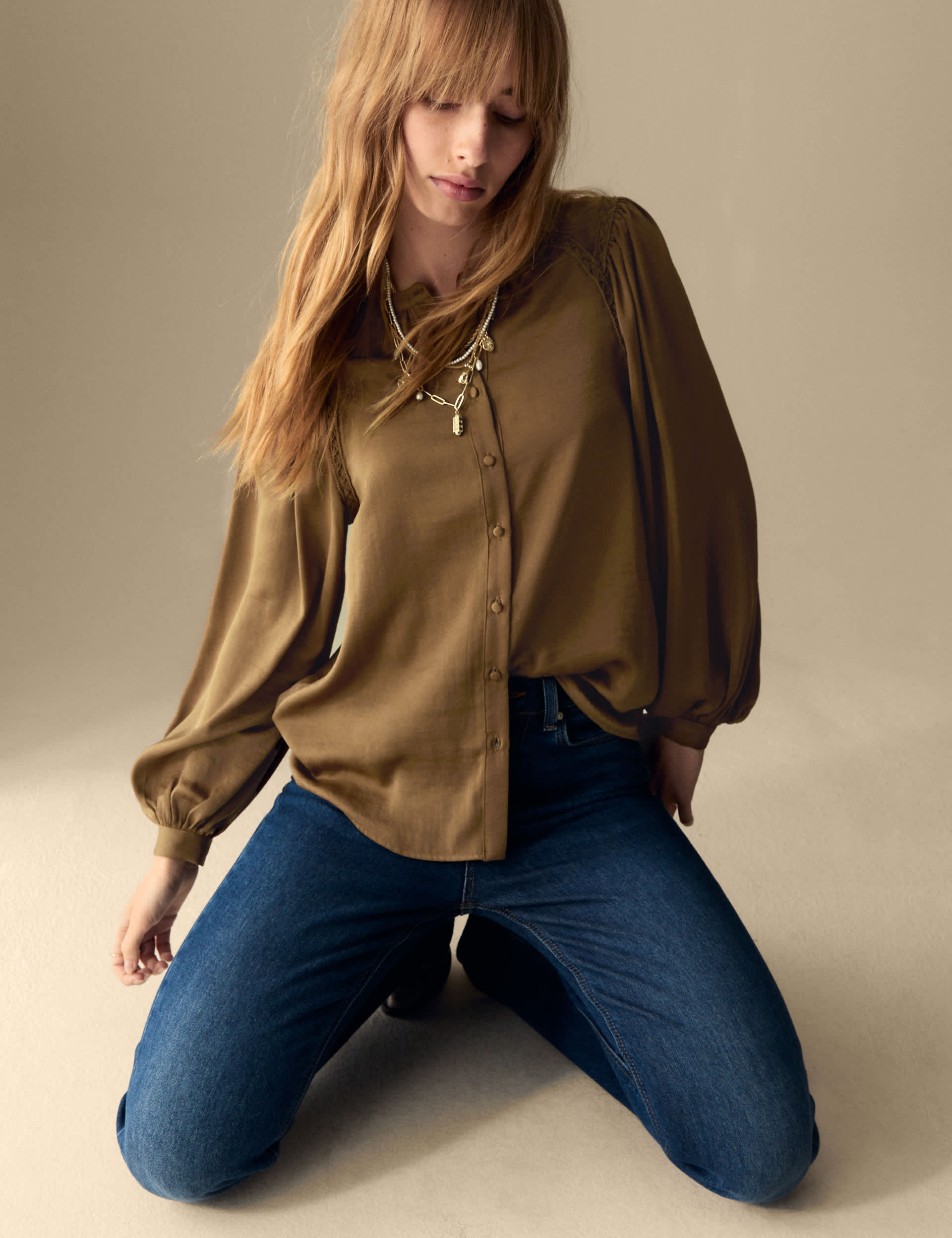 Per Una Women's Satin Collarless Button Through Blouse