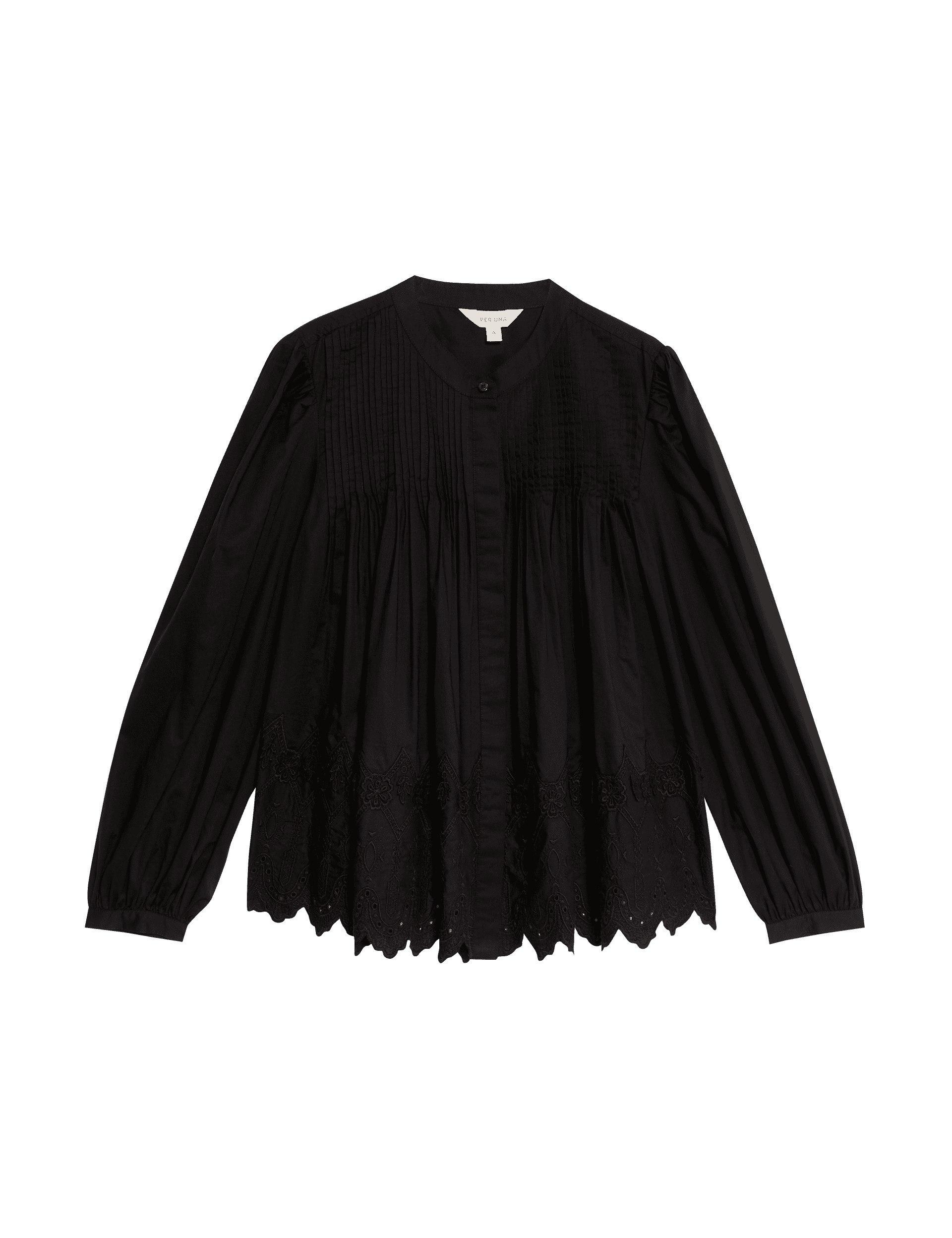 Per Una Women's Pure Cotton Lace Detail Pintuck Blouse - 14 - Black, Black