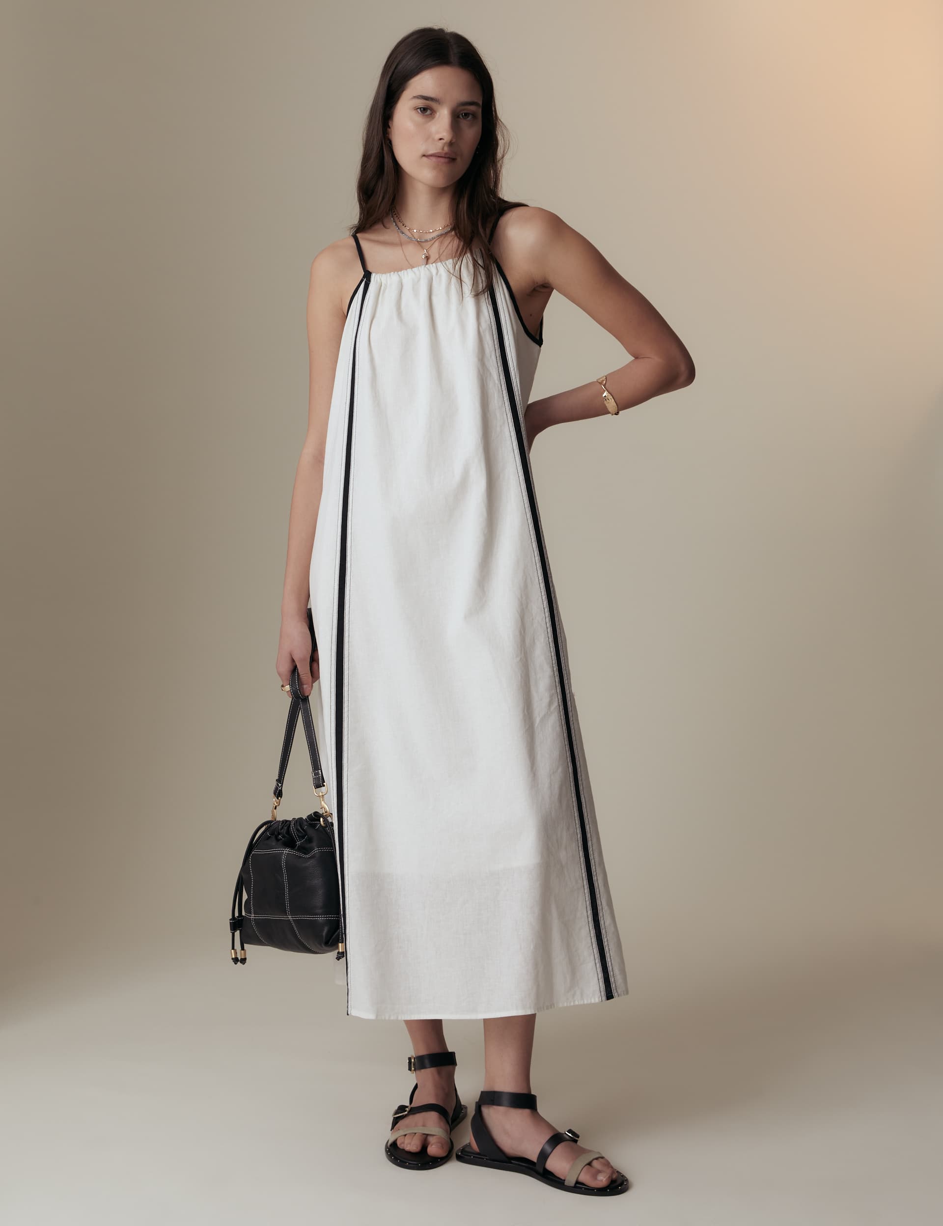 Per Una Women's Linen Rich Striped Midi Slip Dress