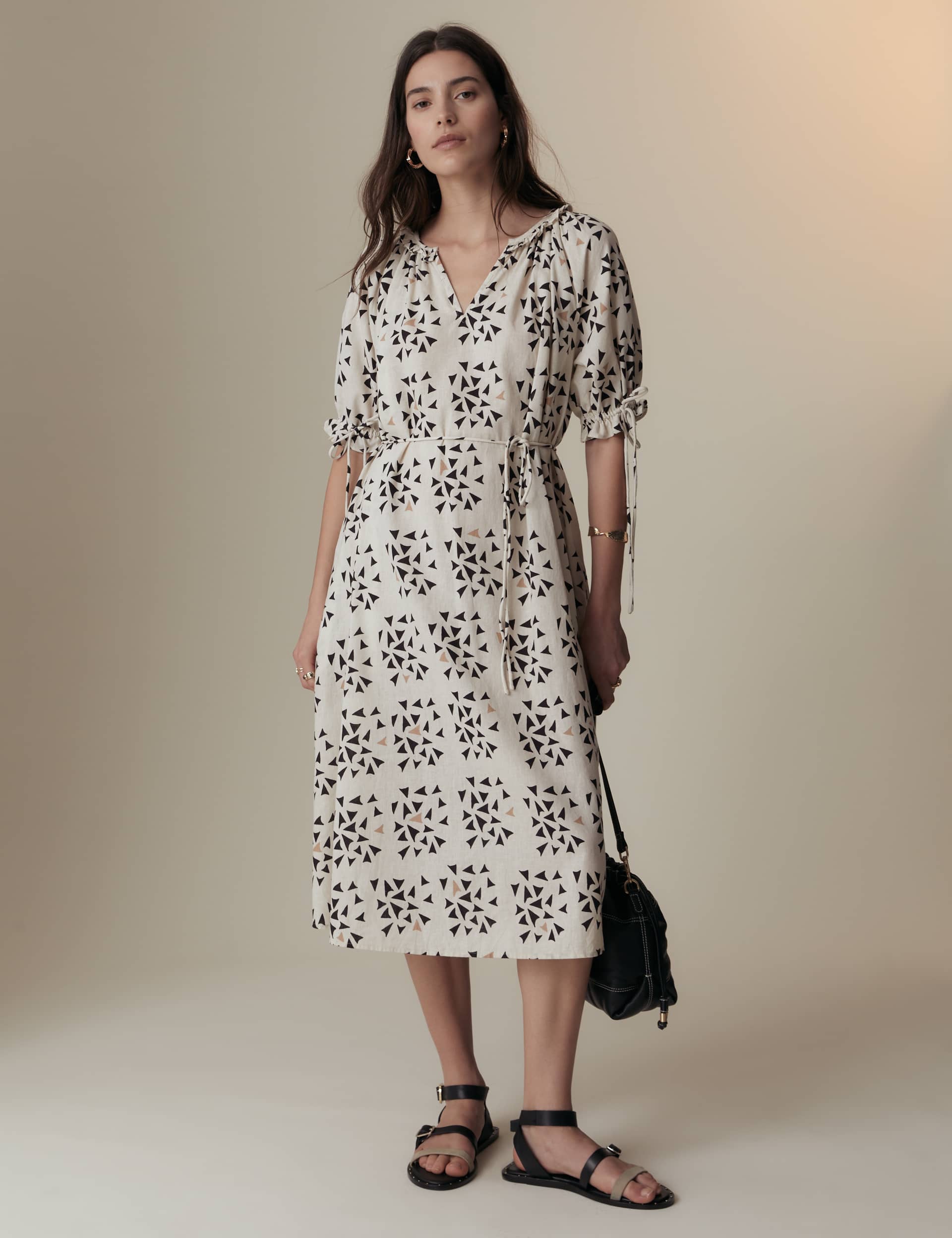 Per Una Women's Linen Rich Geometric Notch Neck Smock Dress