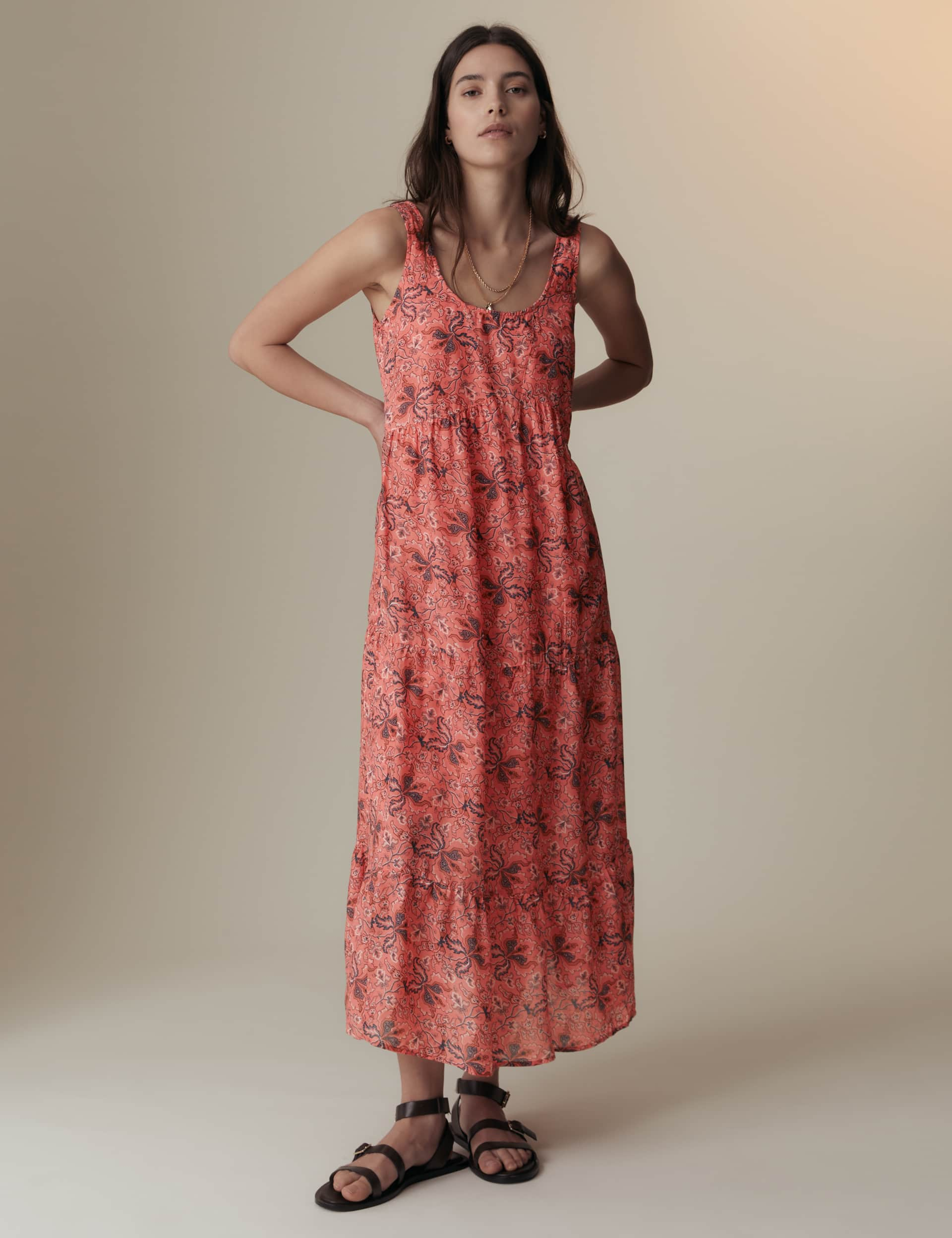 Per Una Women's Cupro Blend Floral Maxi Relaxed Dress - 18REG - Coral Mix, Coral Mix