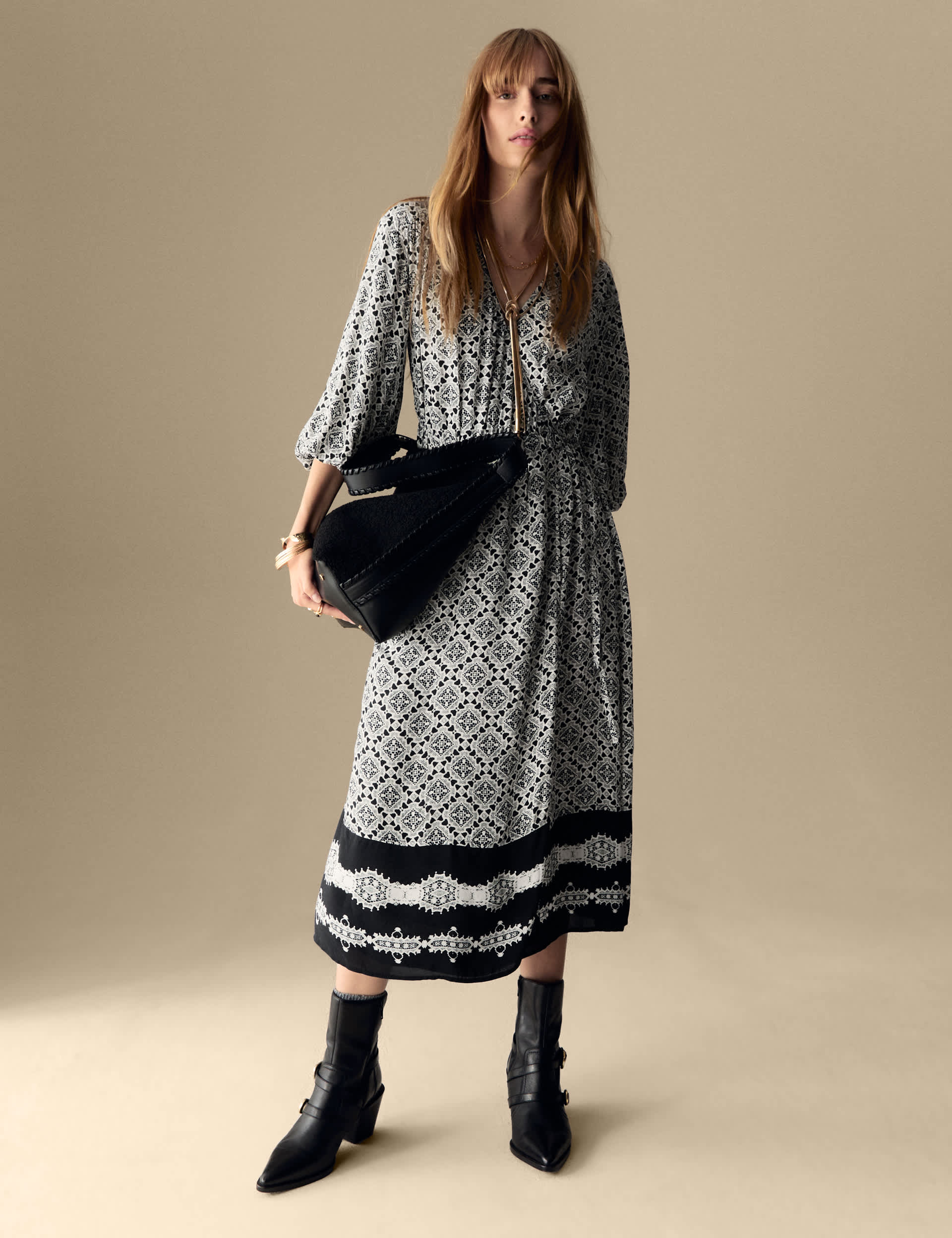 Per Una Women's Crepe Geometric V-Neck Midi Wrap Dress