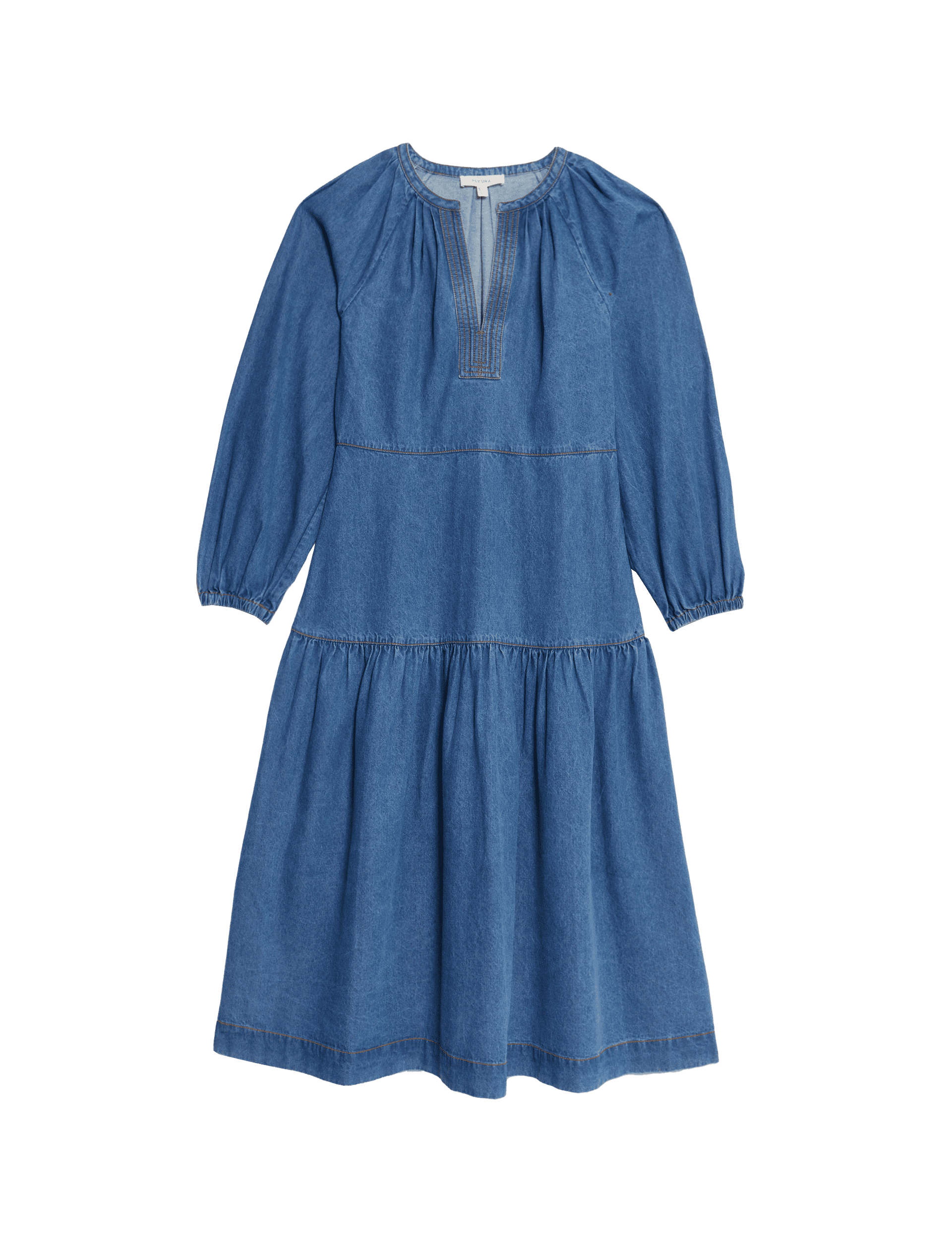 Per Una Women's Denim V-Neck Midi Tiered Waisted Dress - 14REG - Medium Indigo, Medium Indigo