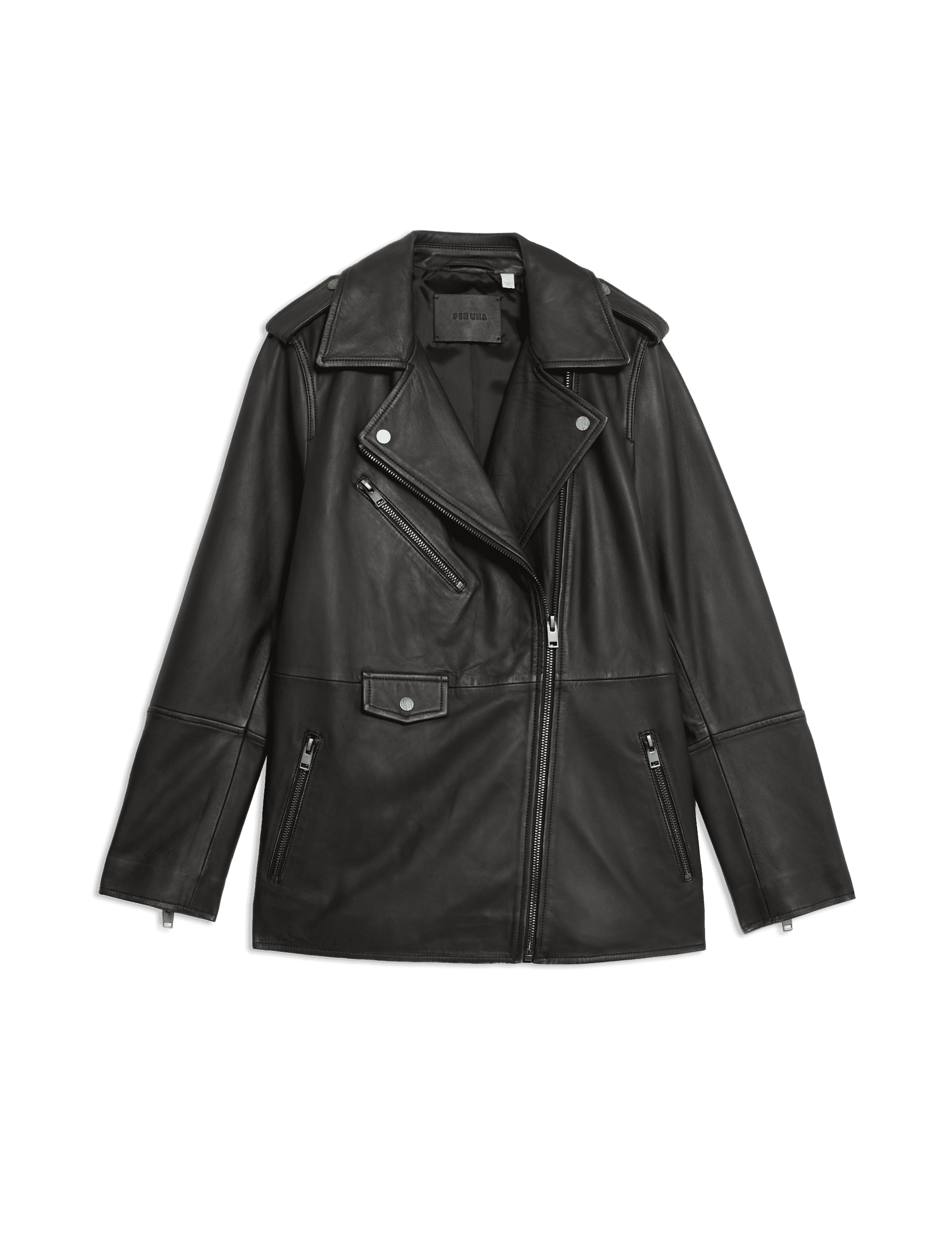 Per Una Women's Leather Longline Girlfriend Biker Jacket - 10 - Dark Brown, Dark Brown