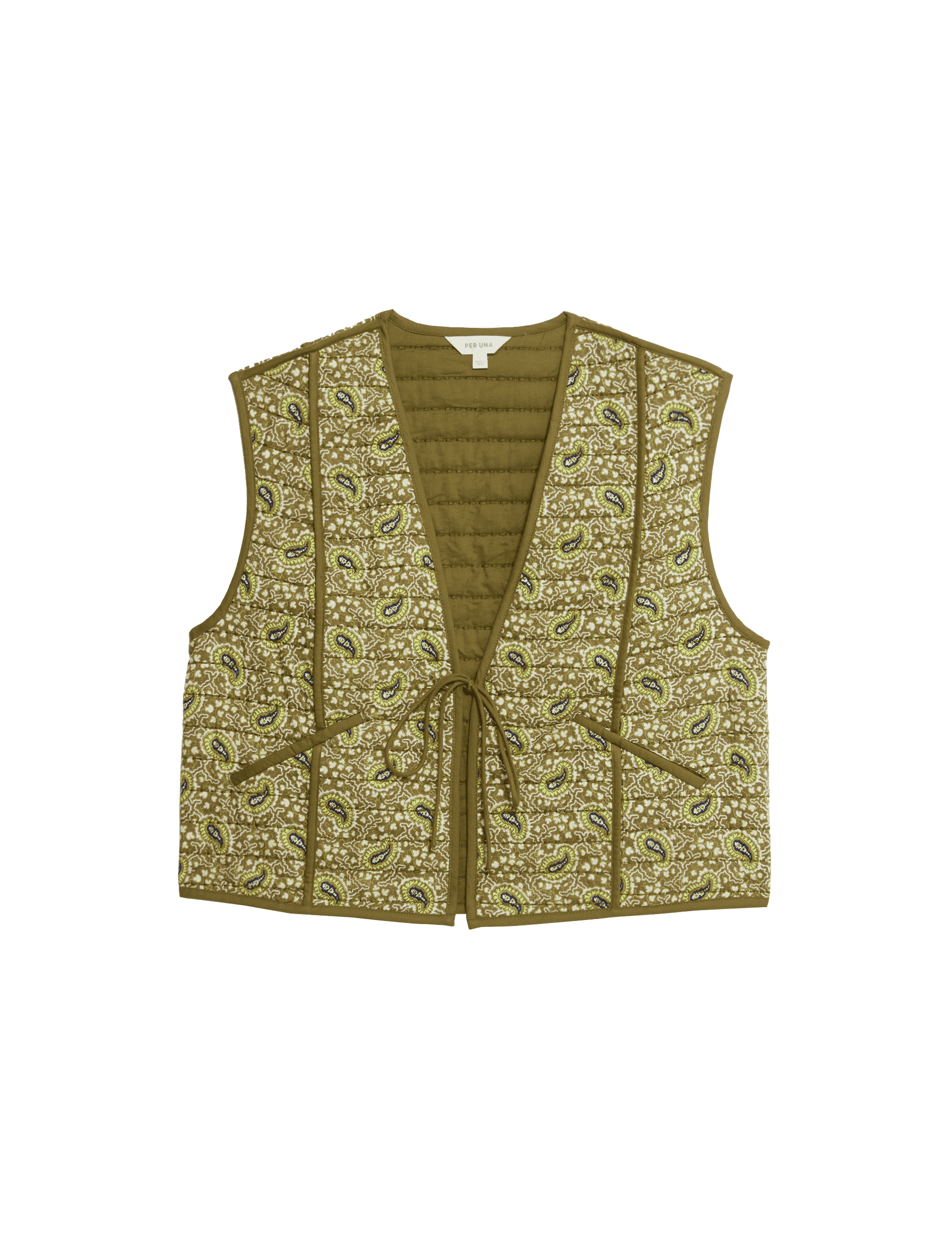 Per Una Women's Pure Cotton Printed Quilted Cropped Gilet - 12 - Khaki Mix, Khaki Mix