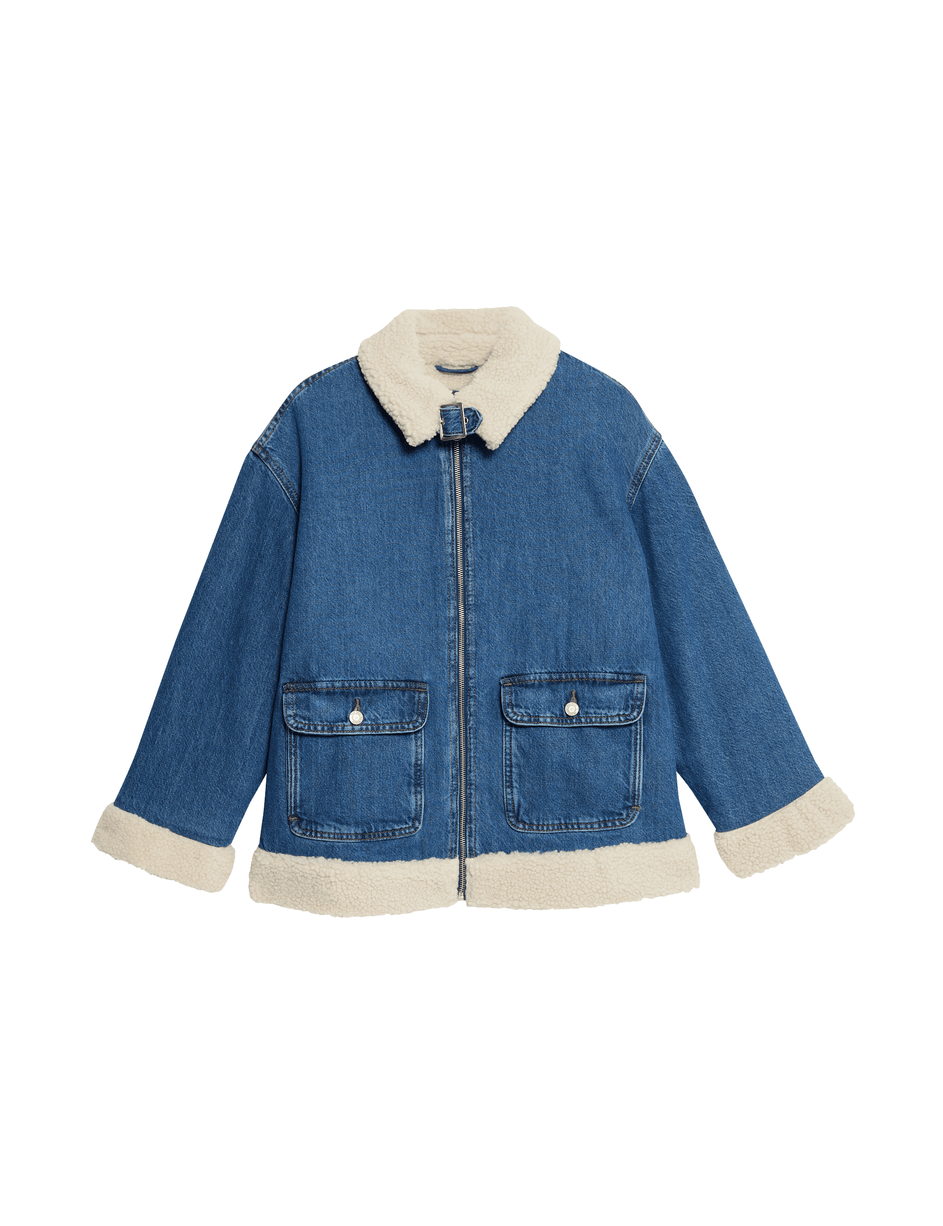 Per Una Women's Denim Borg Collared Jacket - 14 - Medium Indigo, Medium Indigo