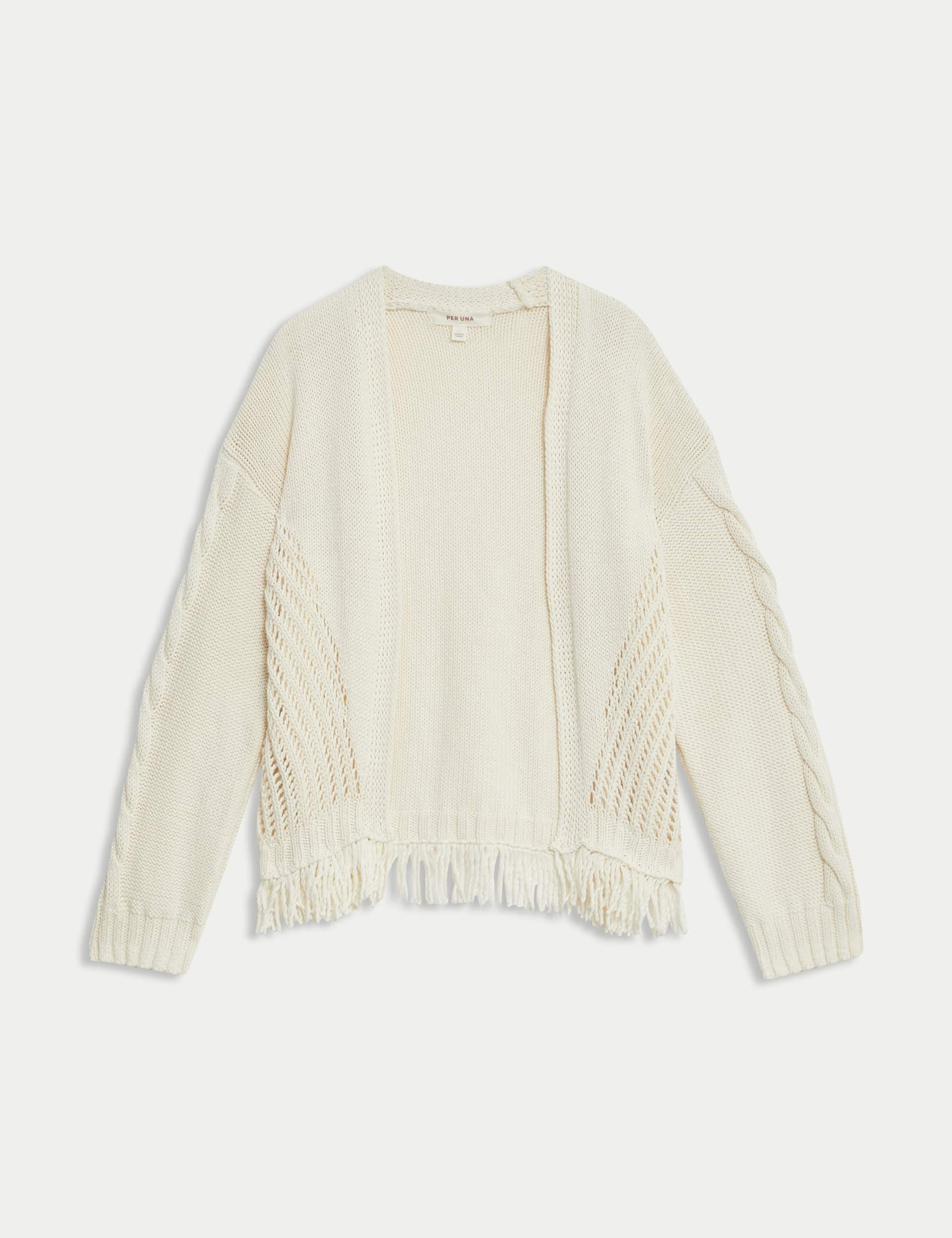 Per Una Women's Pure Cotton Fringed Cardigan - M - Ecru, Ecru