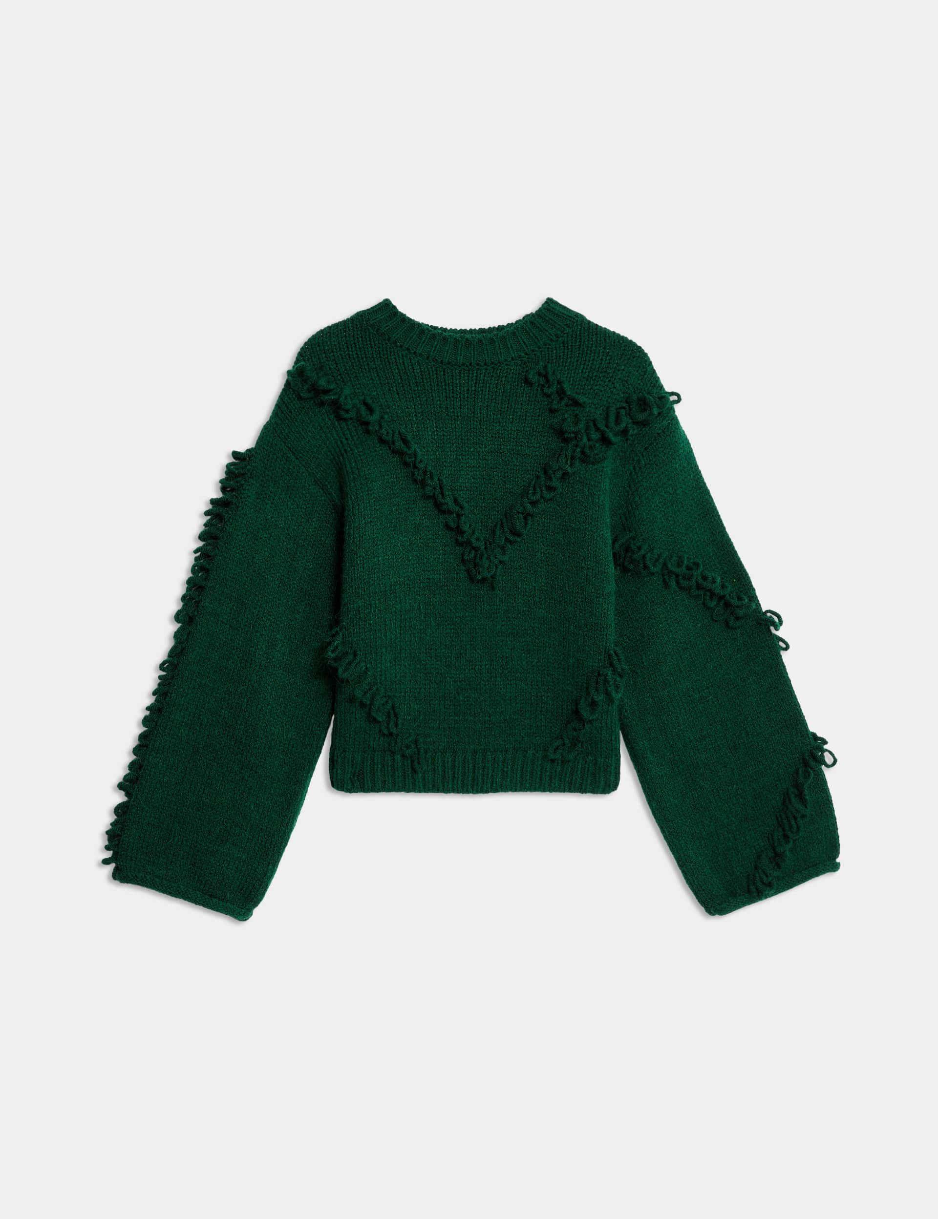 Per Una Women's Textured Crew Neck Fringe Jumper - S - Dark Green, Dark Green