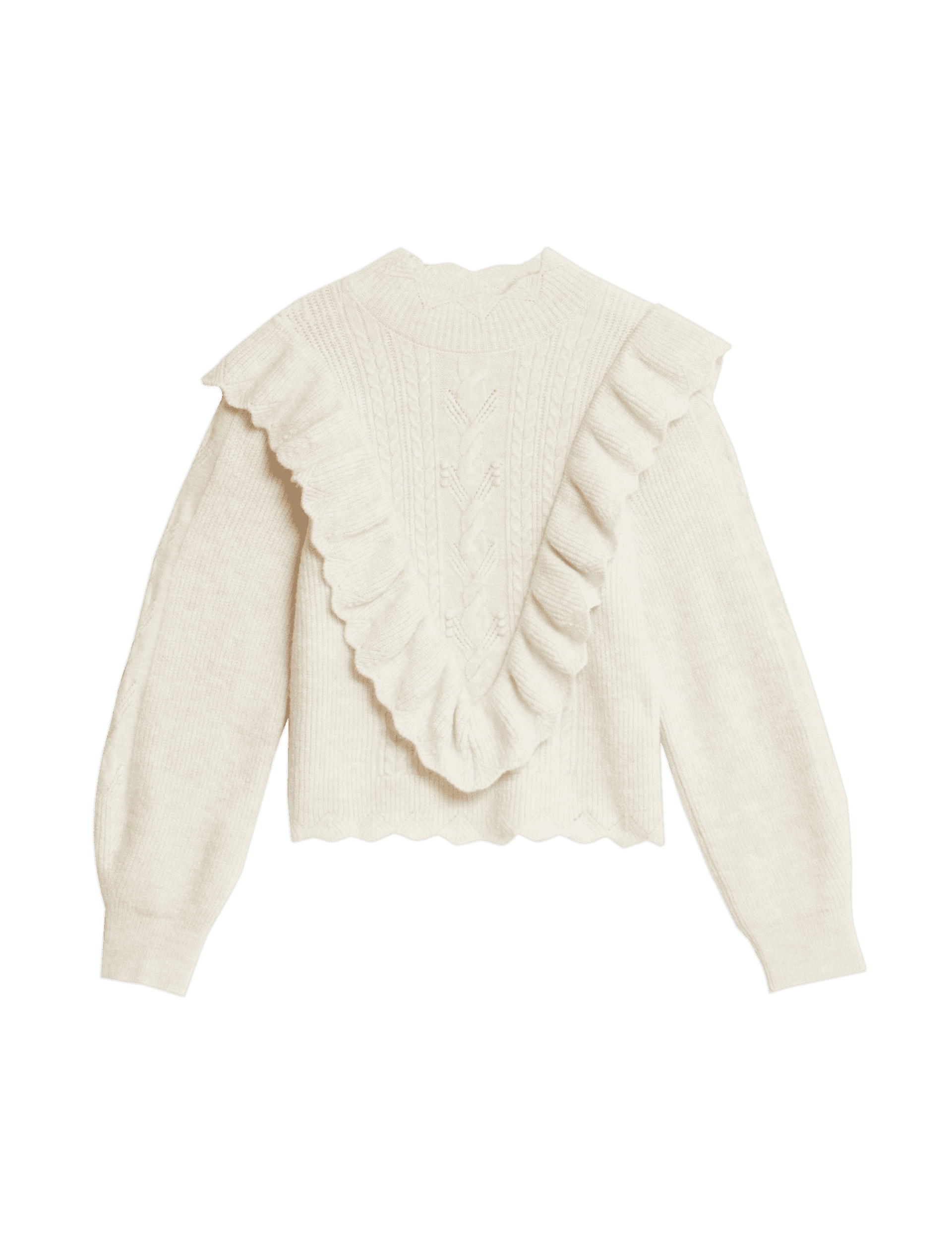 Per Una Women's Cable Knit Scallop Edge Jumper - Oatmeal, Oatmeal