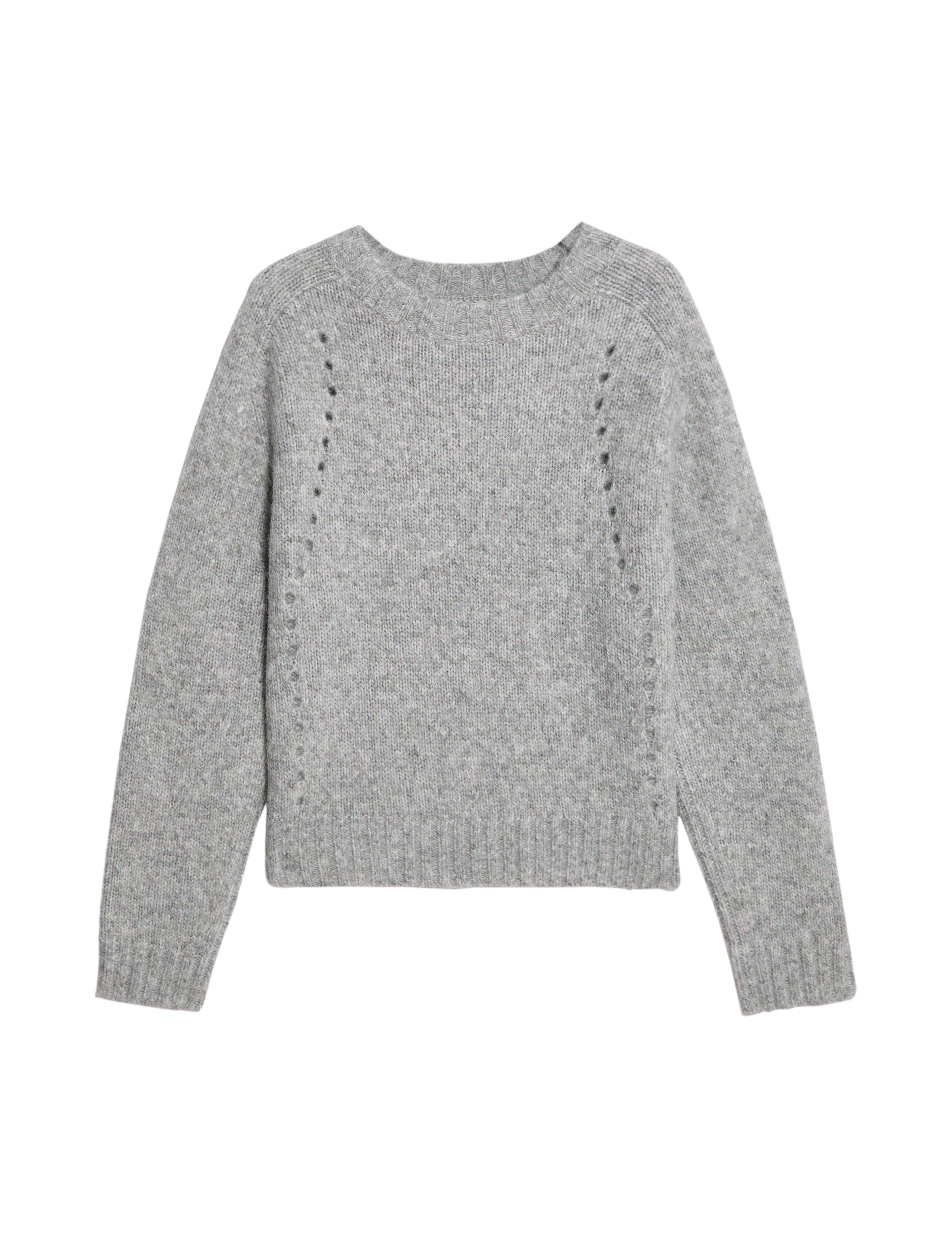 Per Una Women's Textured Round Neck Jumper with Alpaca - Grey Marl, Grey Marl