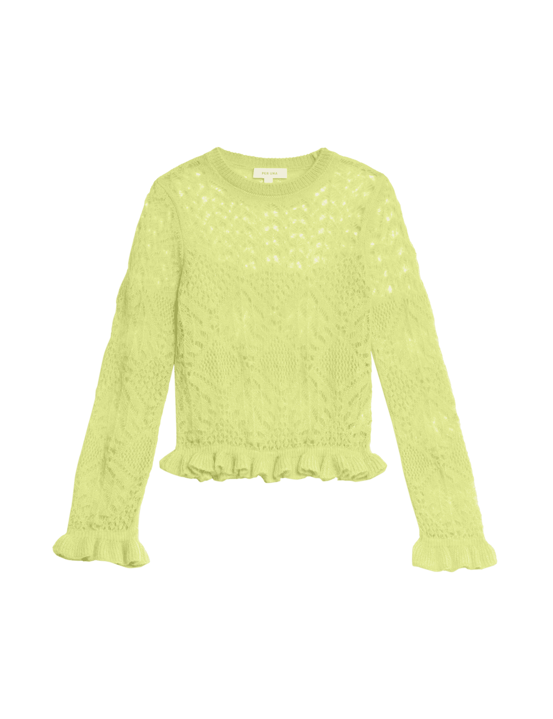 Per Una Women's Pointelle Ruffle Fitted Jumper with Alpaca - Soft Lime, Soft Lime,Carnation