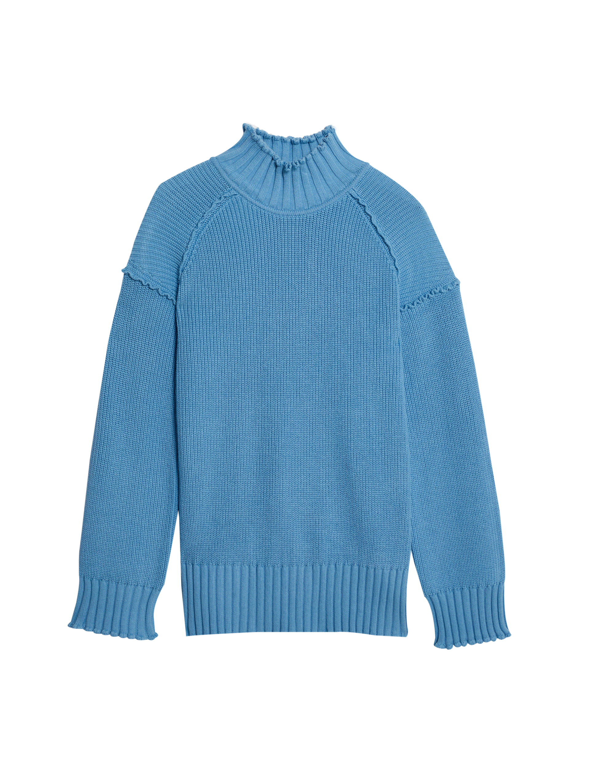 Per Una Women's Cotton Rich Textured High Neck Jumper - Sky Blue, Sky Blue